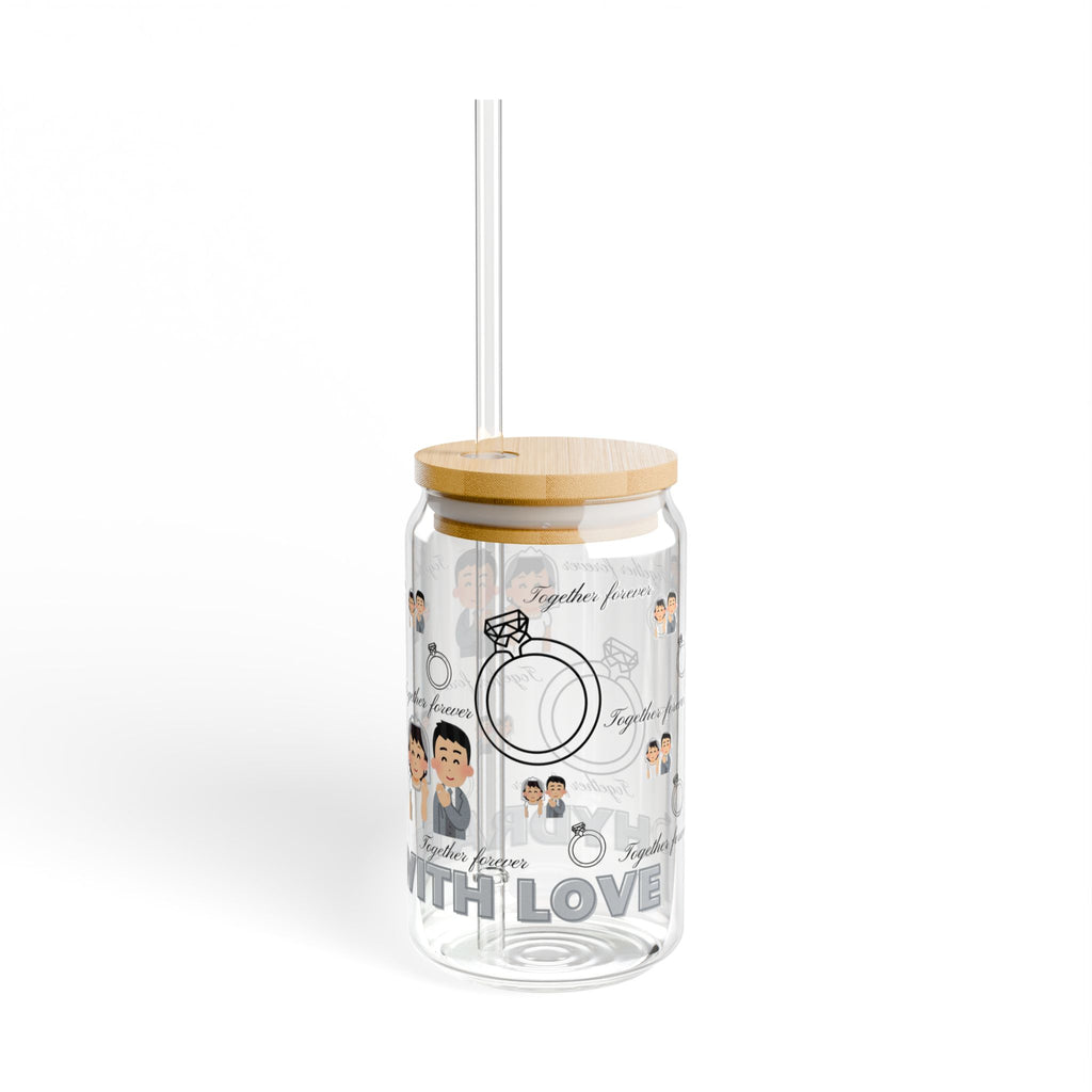 Sipper Glass 16oz – ‘Together forever' and 'Hydrate with Love' text with bride and groom design