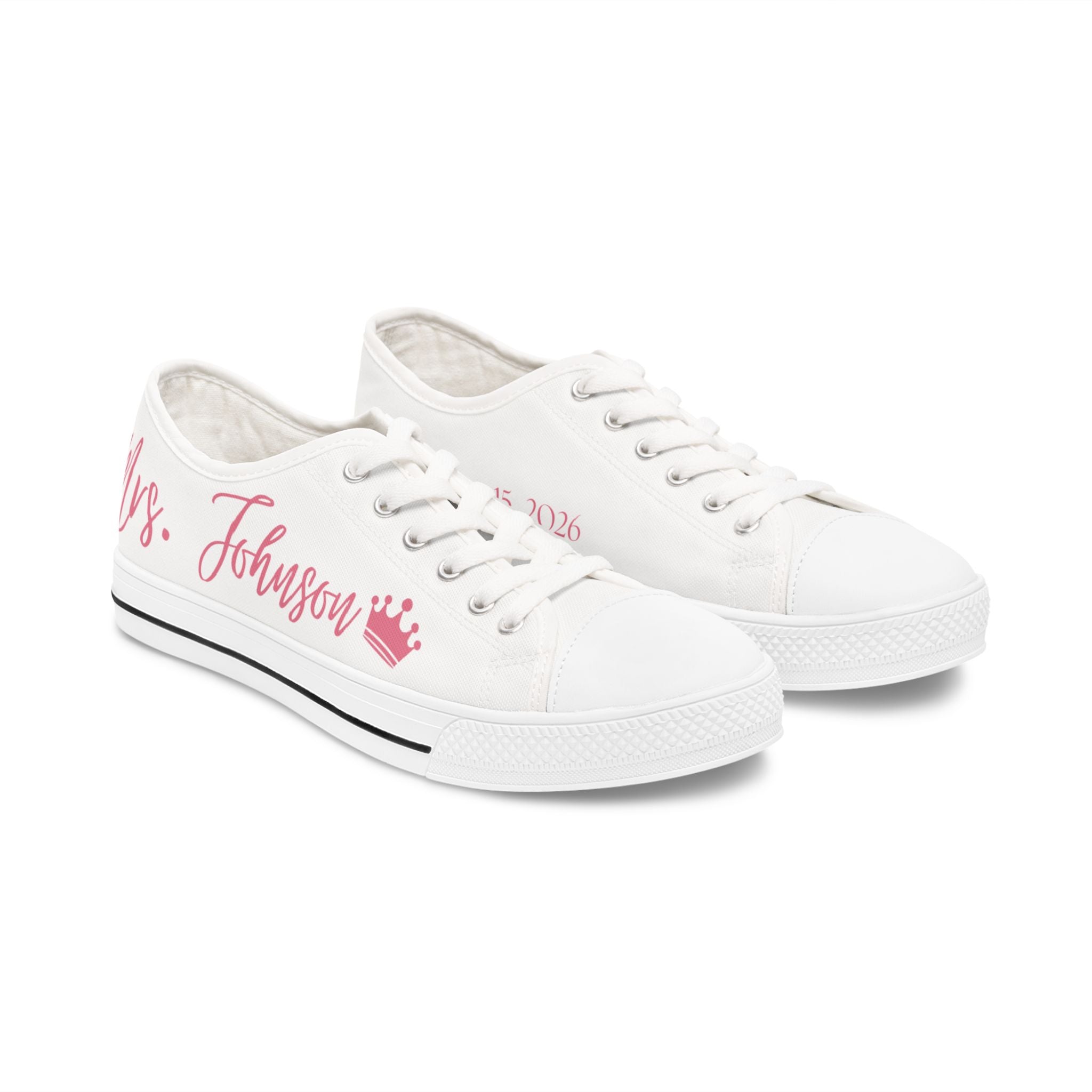 Mrs. Johnson crown design Women's Low Top Sneakers | customizable name and wedding date - Pink