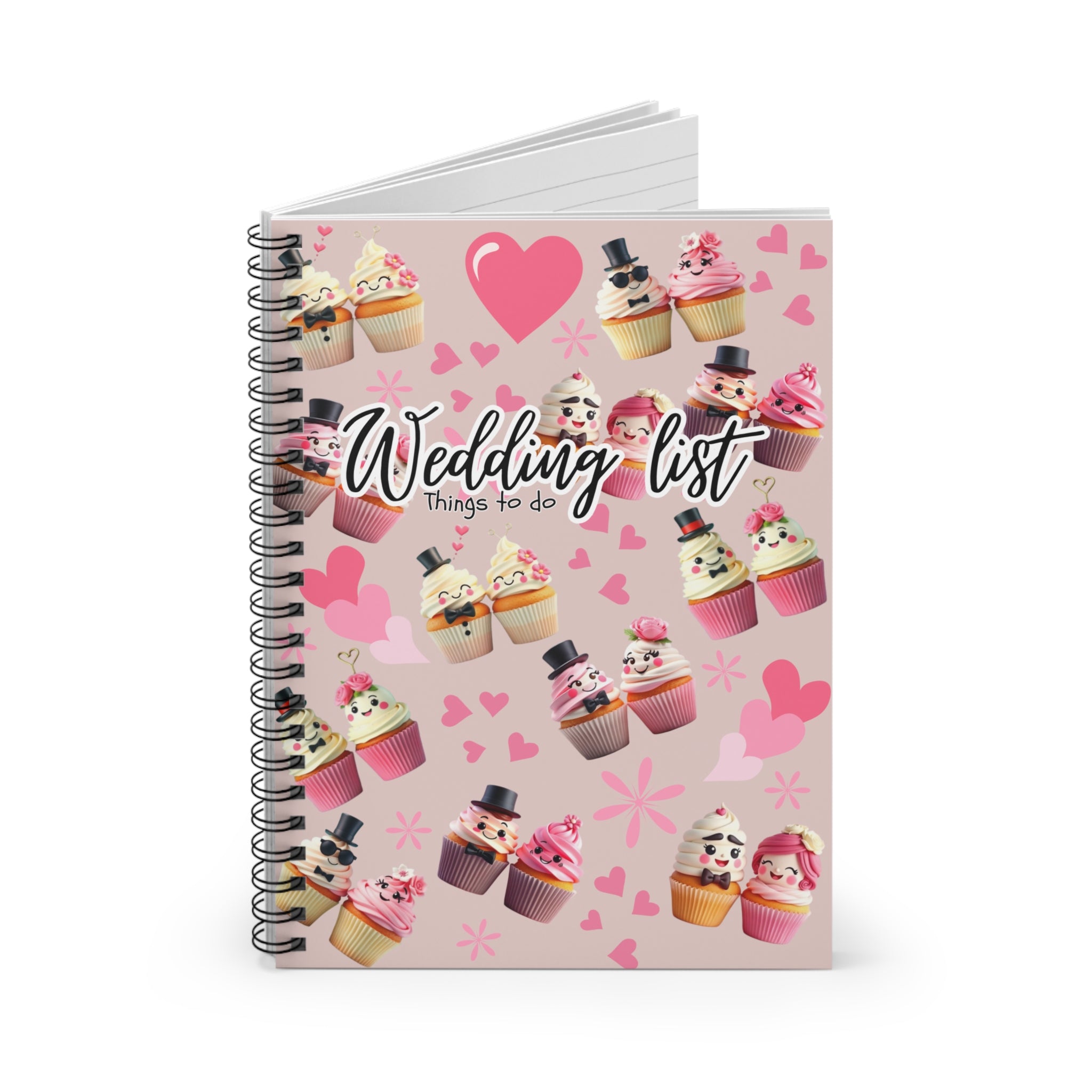 Wedding List Things to Do Spiral Notebook | Cupcake Hearts design - Natural