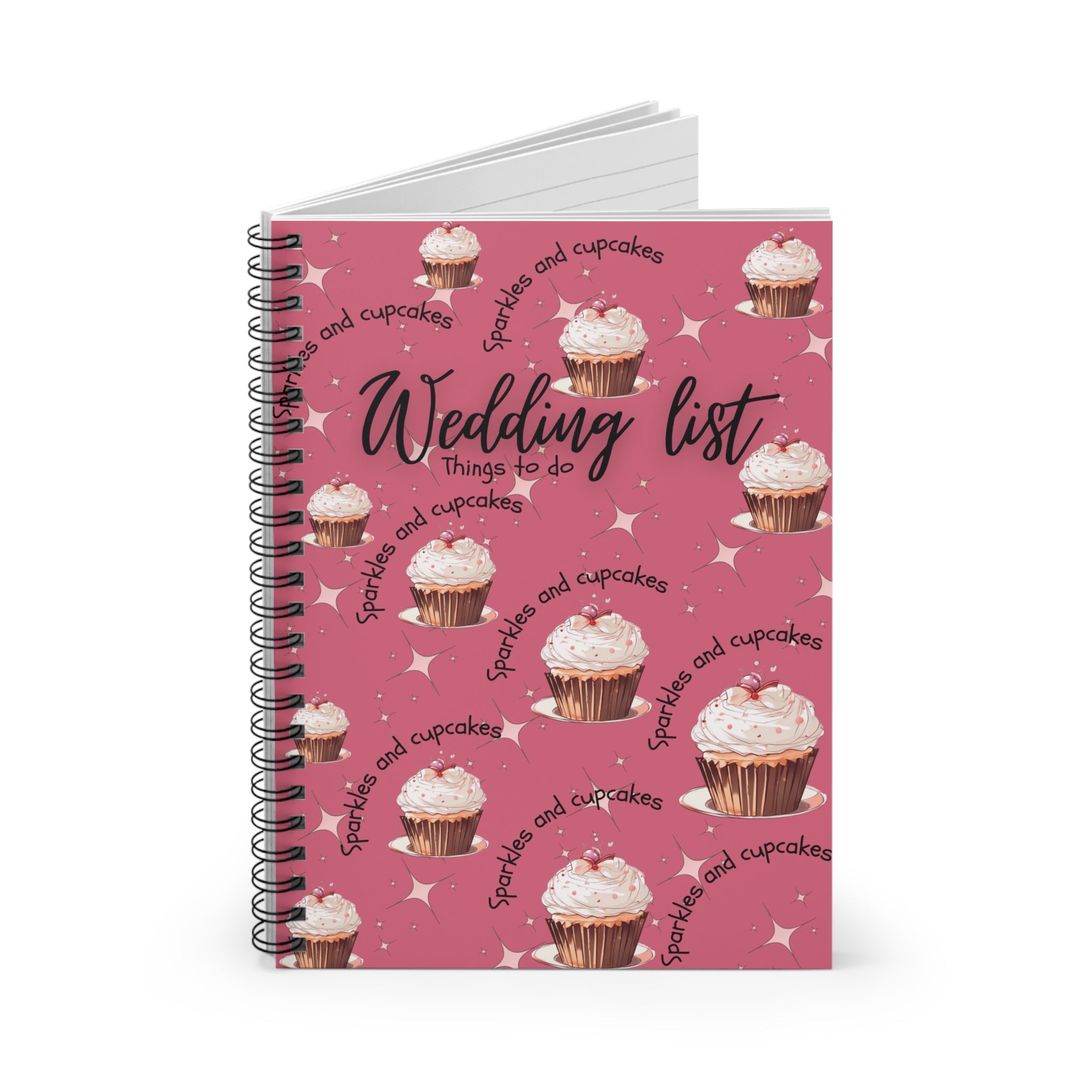 Wedding List Spiral Notebook | Wedding Checklist Sparkles and Cupcakes  - Pink
