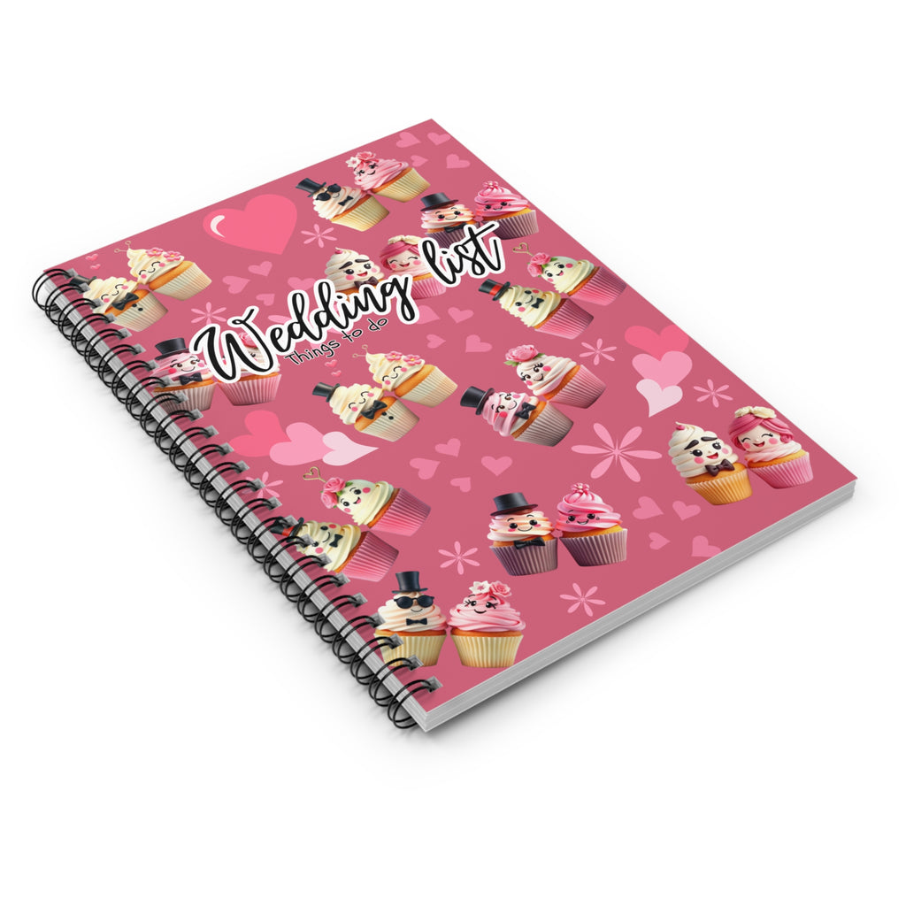 Wedding List Things to Do Spiral Notebook | Cupcake Hearts design - Dark Pink
