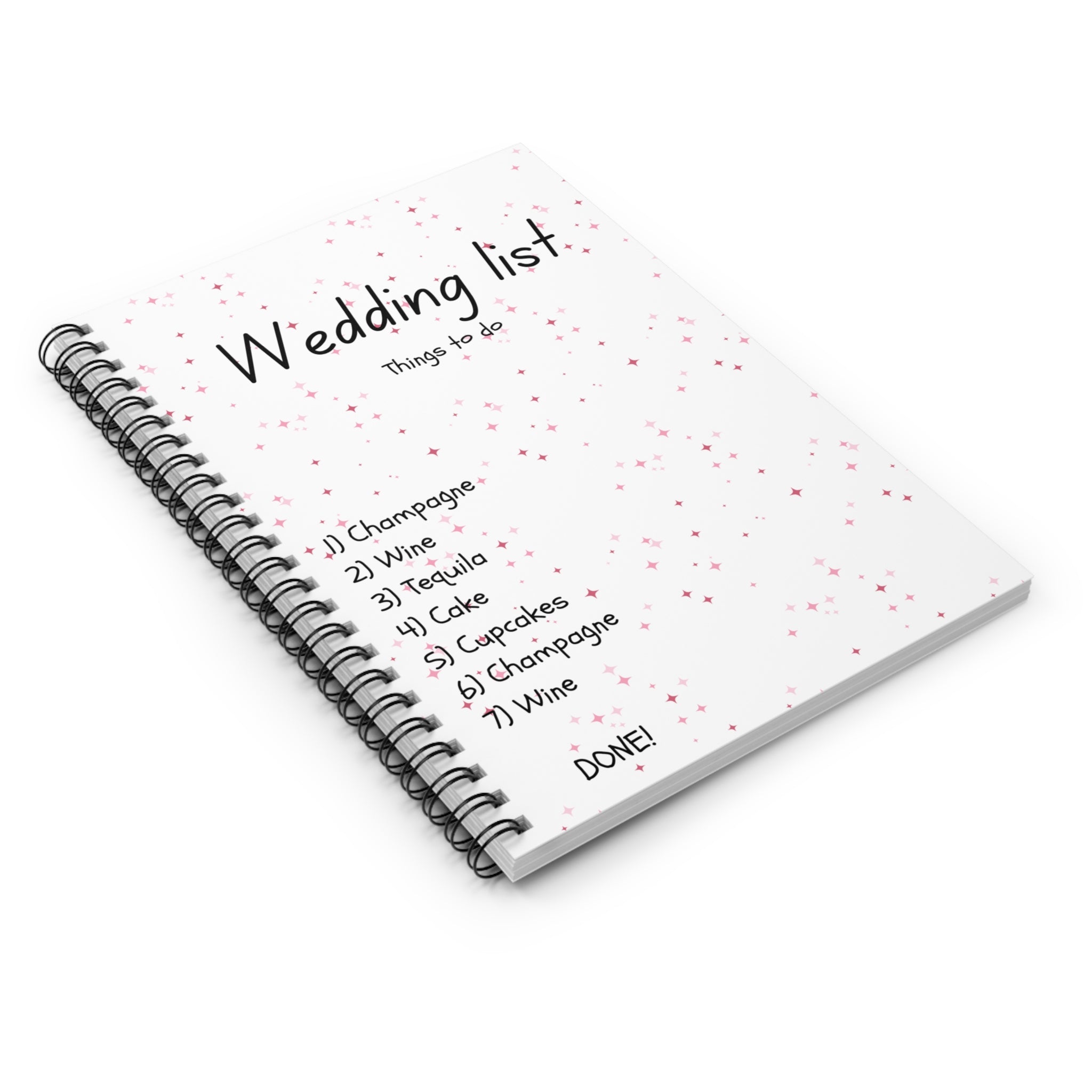 Wedding List Spiral Notebook | Ruled Planner, Things To Do with checklist - Pink Confetti