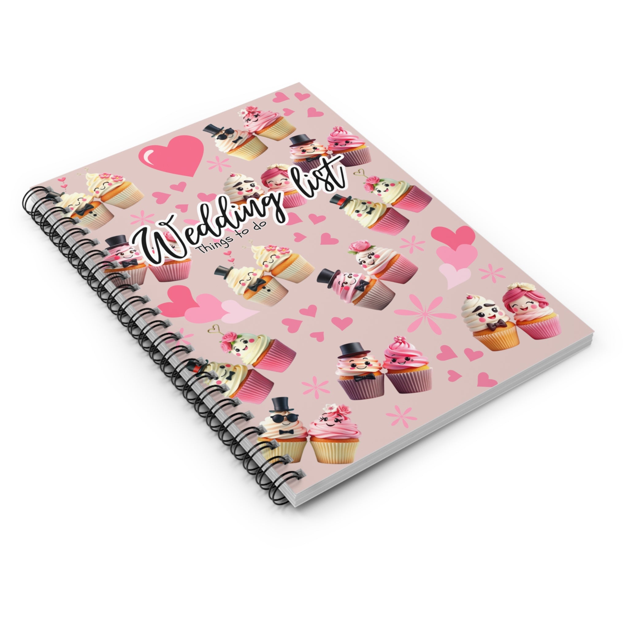 Wedding List Things to Do Spiral Notebook | Cupcake Hearts design - Natural