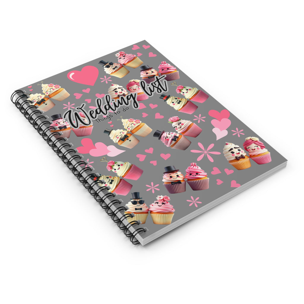 Wedding List Things to Do Spiral Notebook | Cupcake Hearts design - Grey