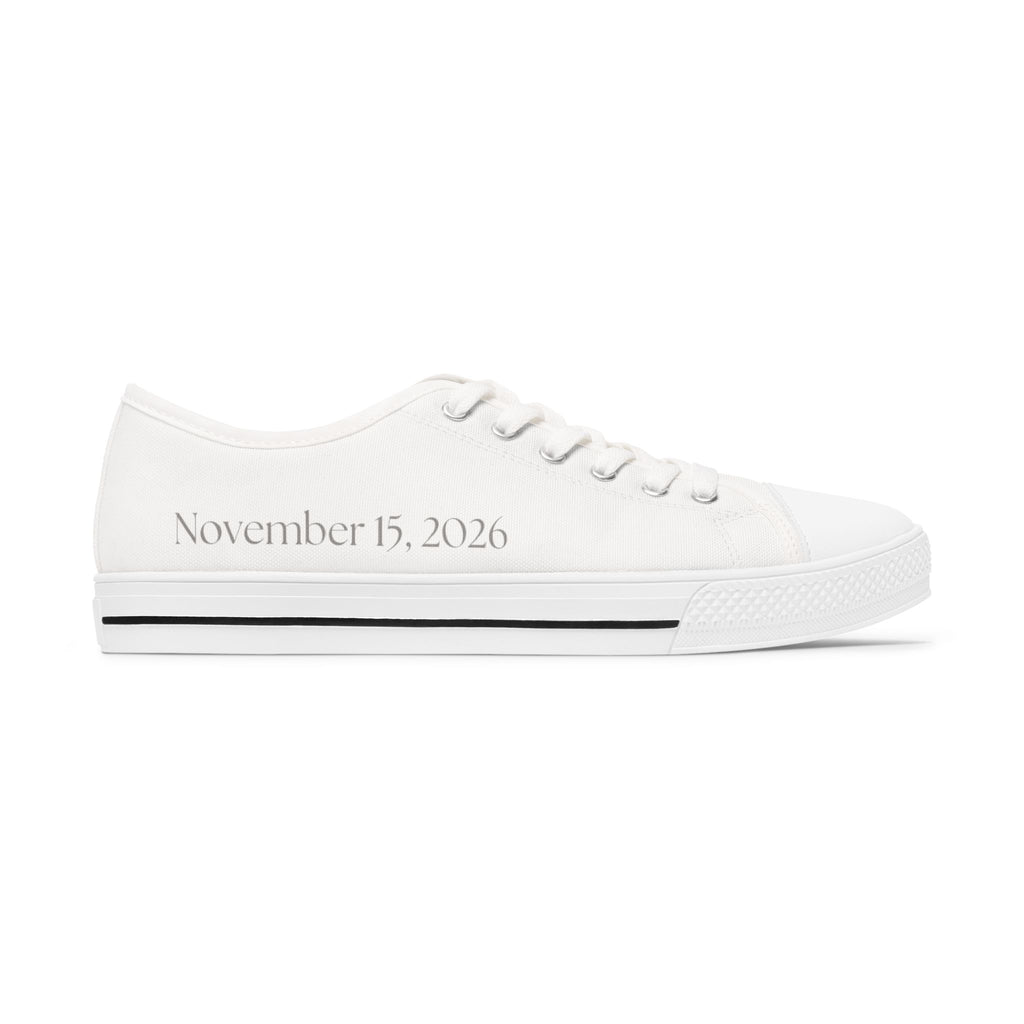 Mrs. Johnson butterfly design Women's Low Top Sneakers | customizable name and wedding date - Silver