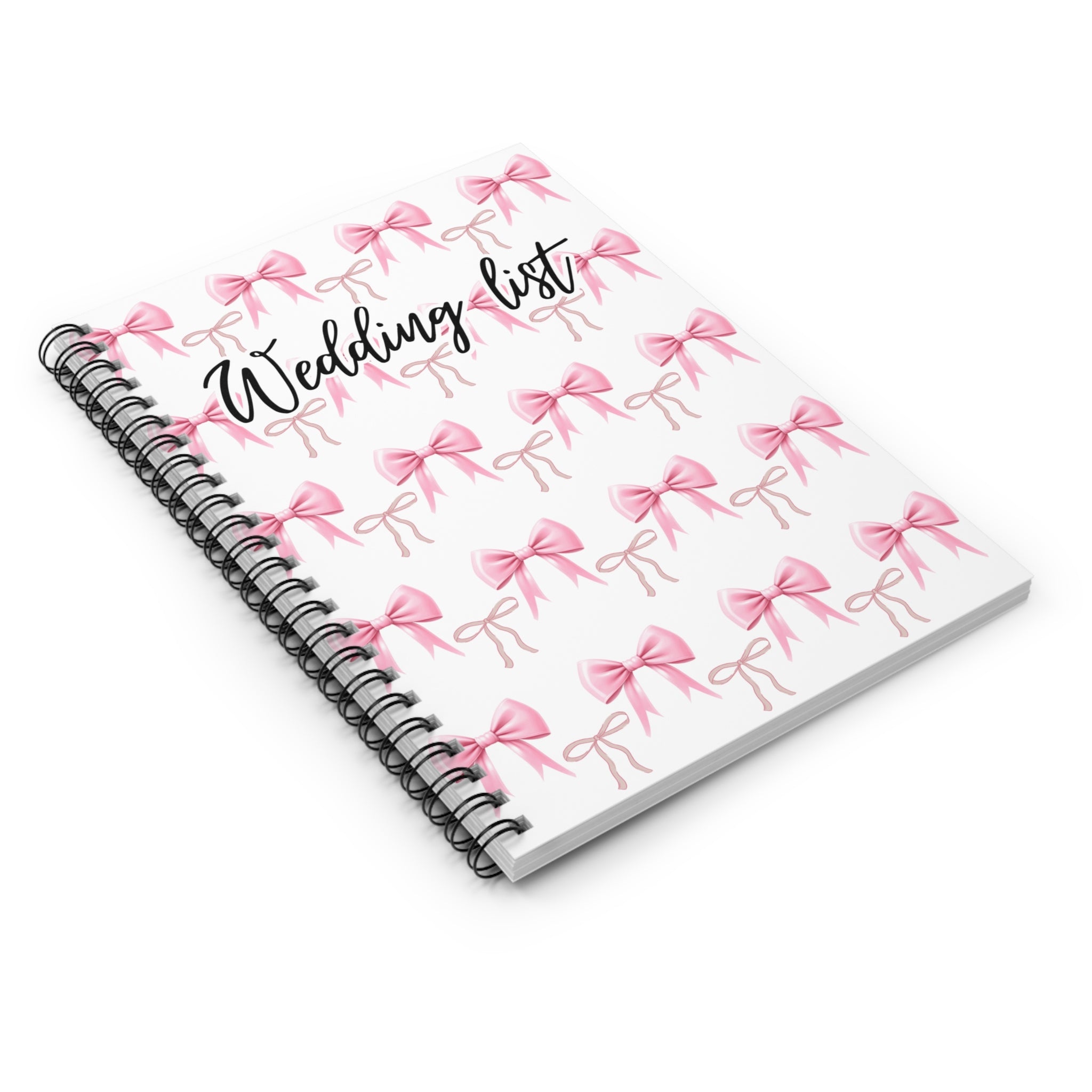 Wedding List Spiral Notebook | Ruled Notebook, Pink Bows Pattern – White/pink