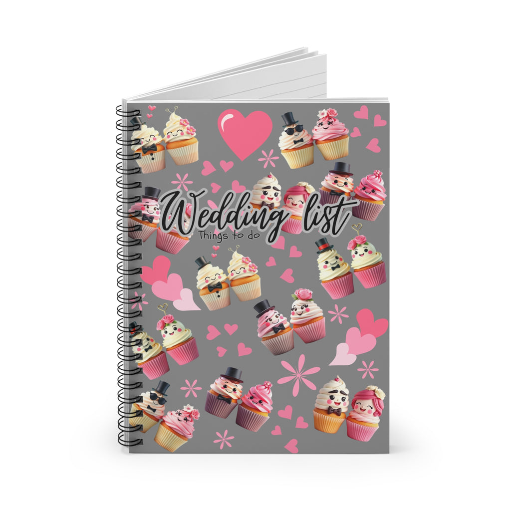 Wedding List Things to Do Spiral Notebook | Cupcake Hearts design - Grey