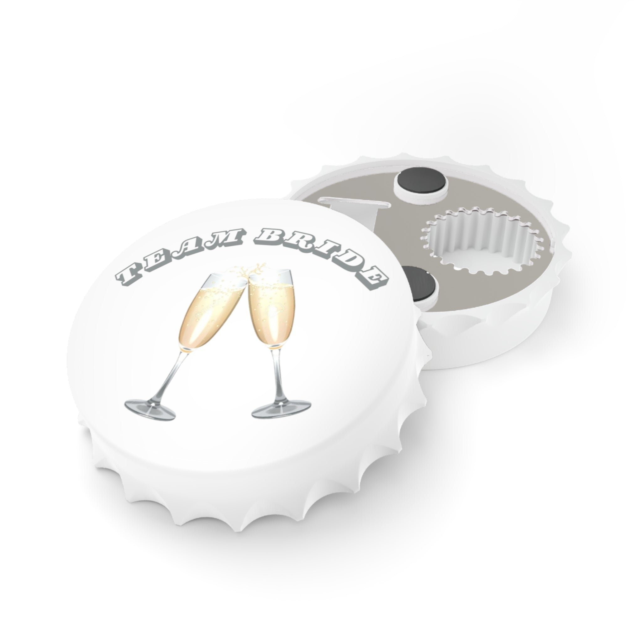 Team Bride Magnetic Bottle Opener | Clinking Champagne Glasses - Gold/Grey