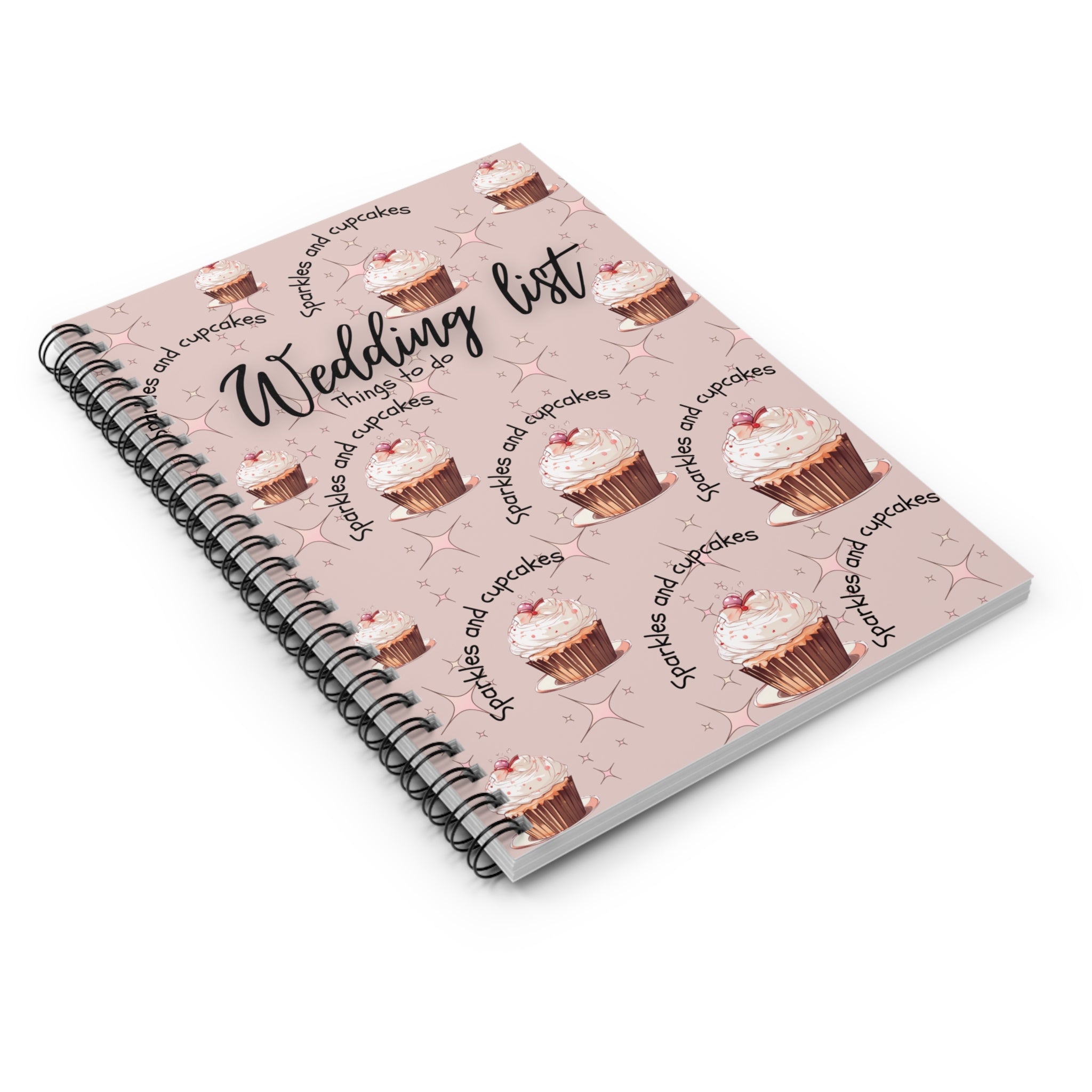 Wedding List Spiral Notebook | Wedding Checklist Sparkles and Cupcakes  - Natural