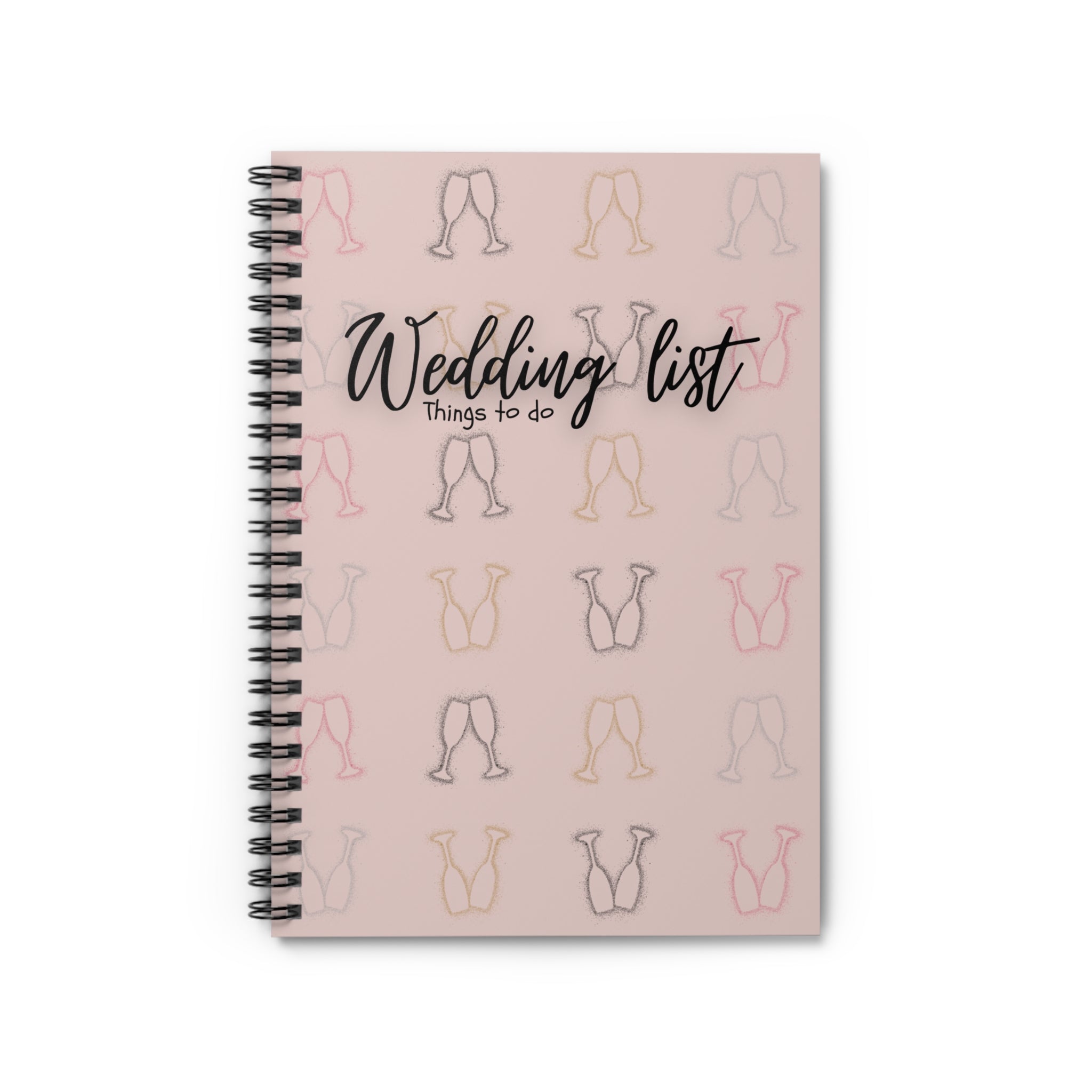 Wedding List Things to Do Spiral Notebook | Champagne Glasses - Soft Brown