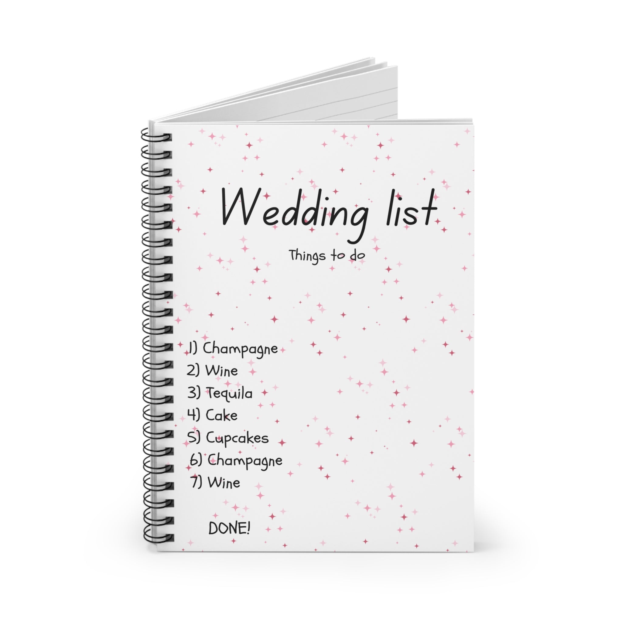 Wedding List Spiral Notebook | Ruled Planner, Things To Do with checklist - Pink Confetti