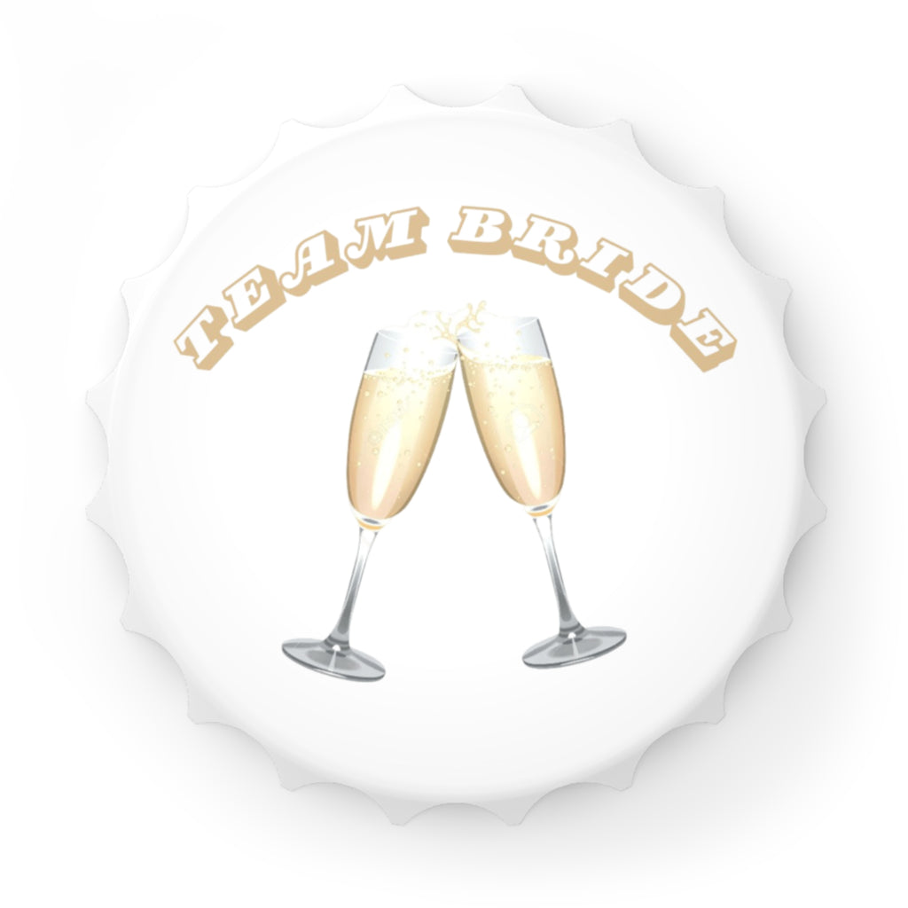 Team Bride Magnetic Bottle Opener | Clinking Champagne Glasses - Gold/Gold