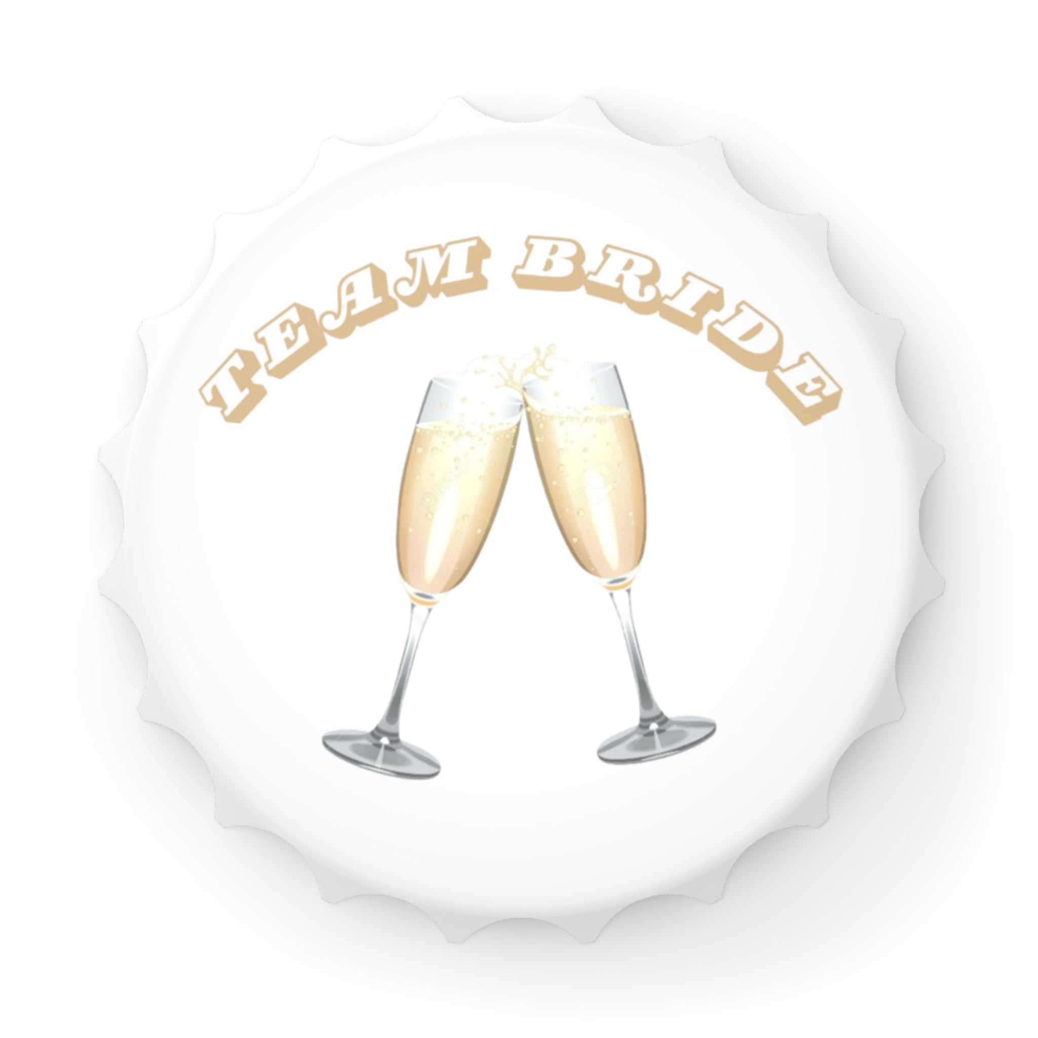 Team Bride Magnetic Bottle Opener | Clinking Champagne Glasses - Gold/Gold