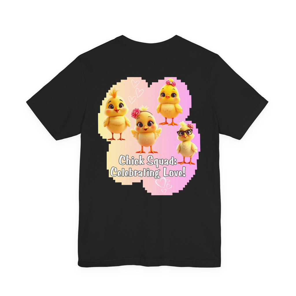 Chick Squad Celebrating Love T-Shirt | Bachelorette Party Hen Night Tee - Pink/Yellow cloud - White text