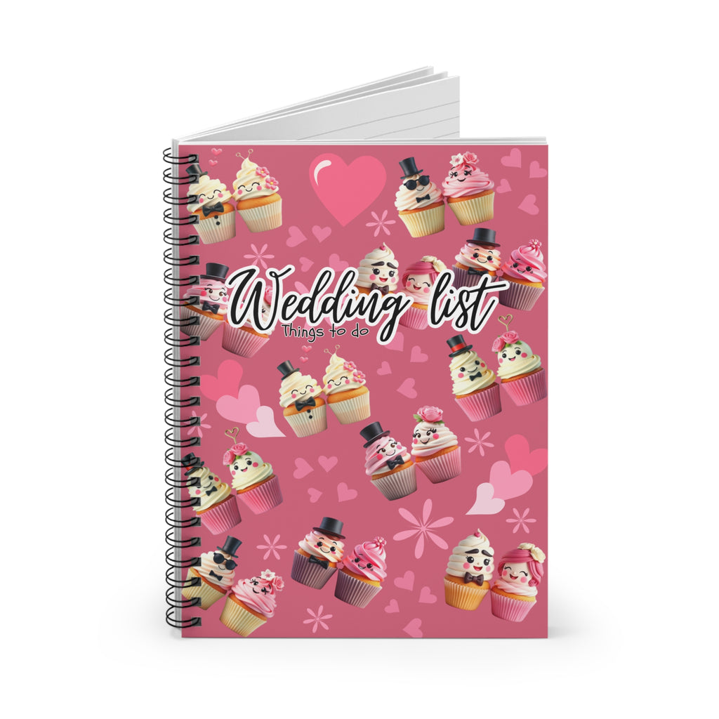 Wedding List Things to Do Spiral Notebook | Cupcake Hearts design - Dark Pink