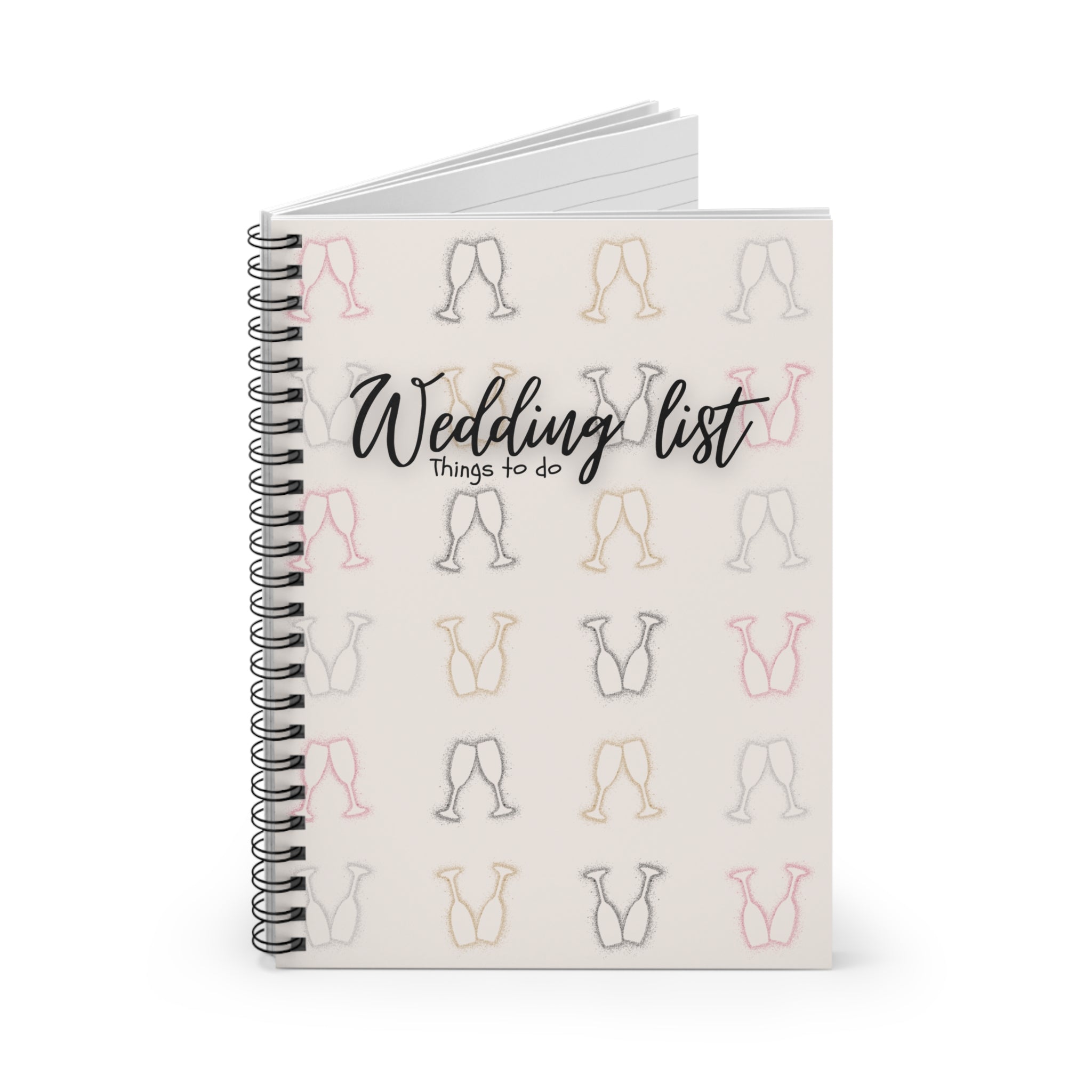 Wedding List Things to Do Spiral Notebook | Champagne Glasses - Light