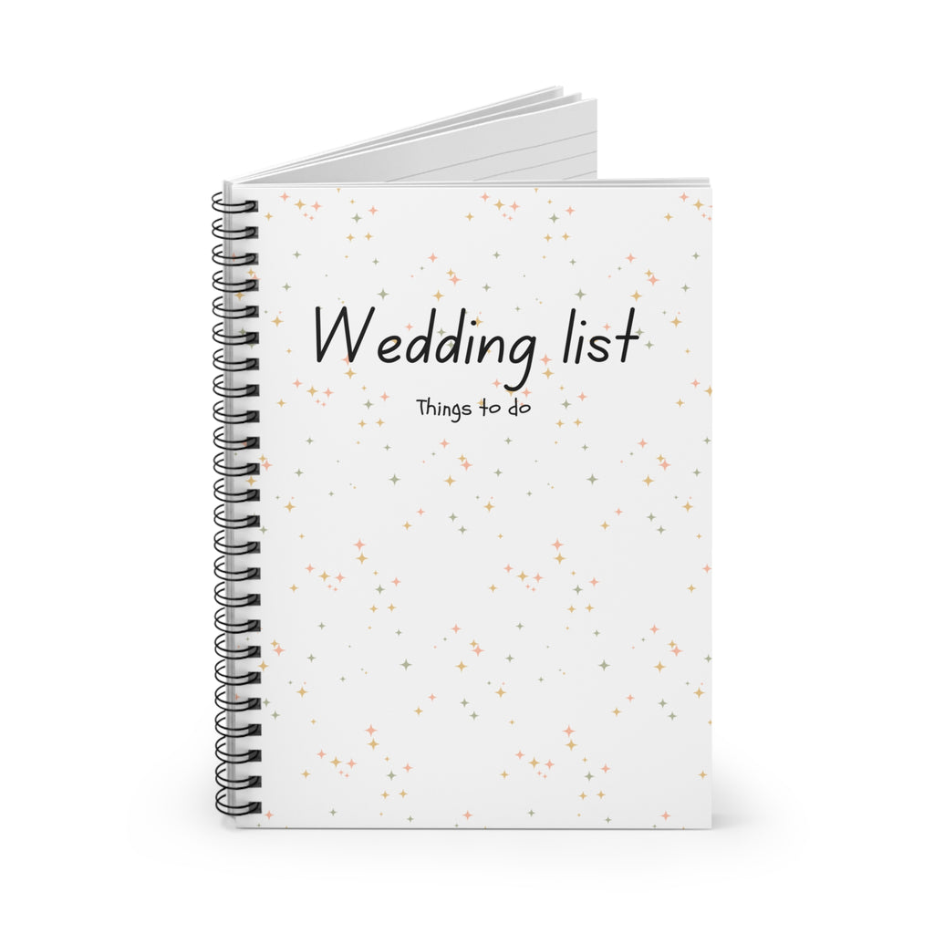 Wedding List Spiral Notebook | Ruled Planner, Things To Do - Gold, green, pink