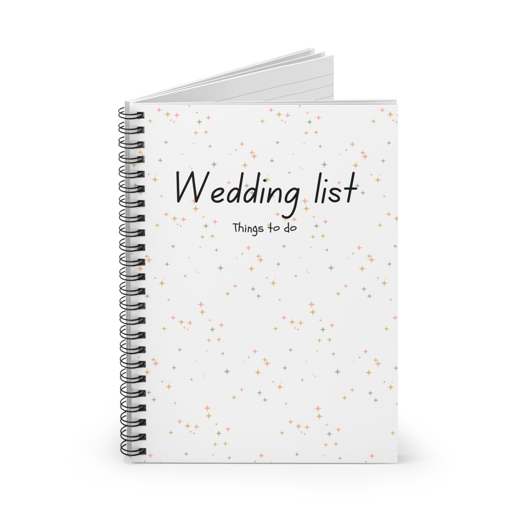 Wedding List Spiral Notebook | Ruled Planner, Things To Do - Gold, green, pink