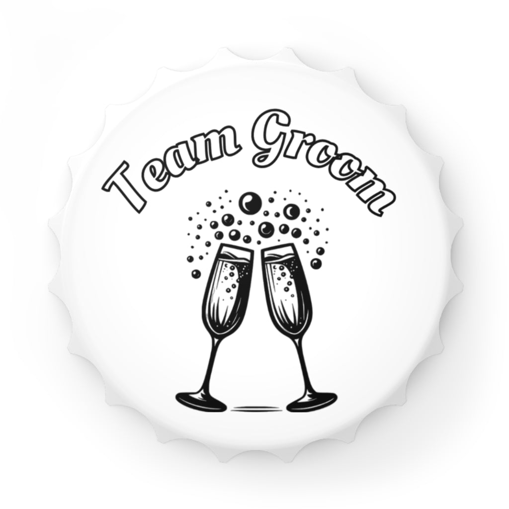 Team Groom Magnetic Bottle Opener — Clinking Champagne Glasses