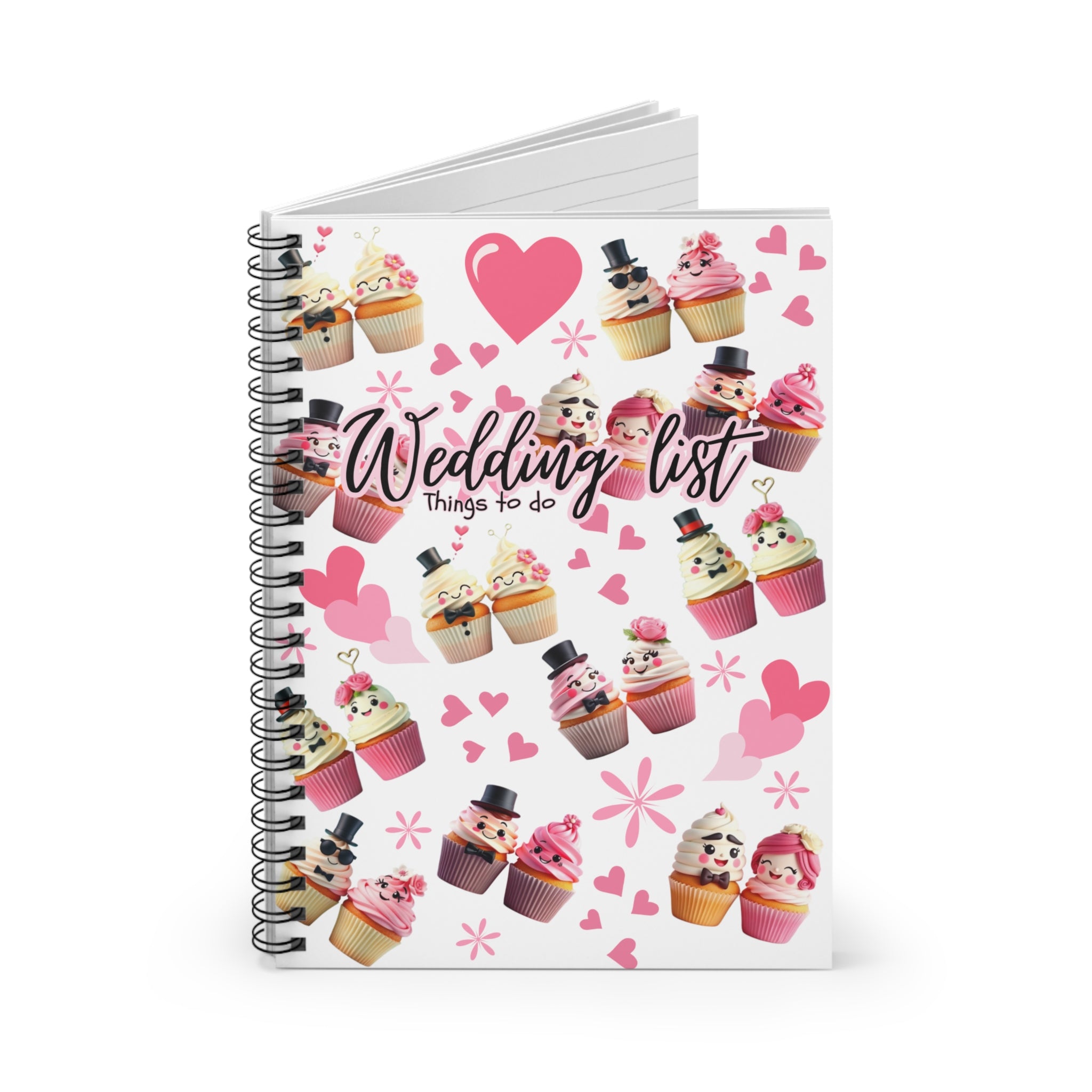 Wedding List Things to Do Spiral Notebook | Cupcake Hearts design - White