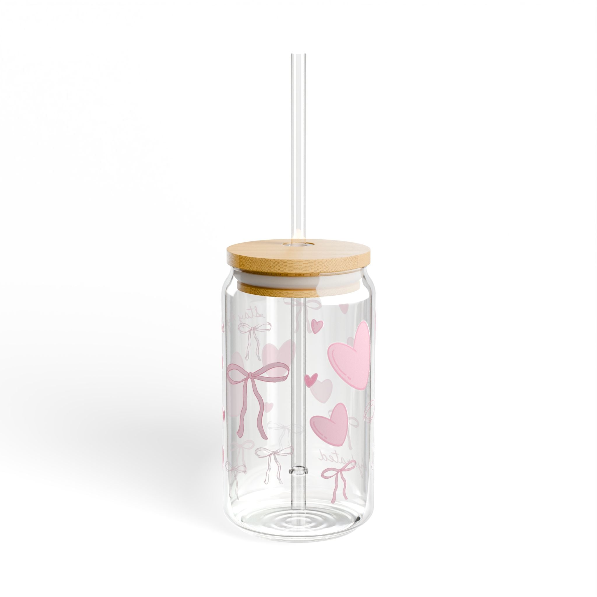 Sipper Glass 16oz - 'Stay Hydrated' text with pink bow and heart design