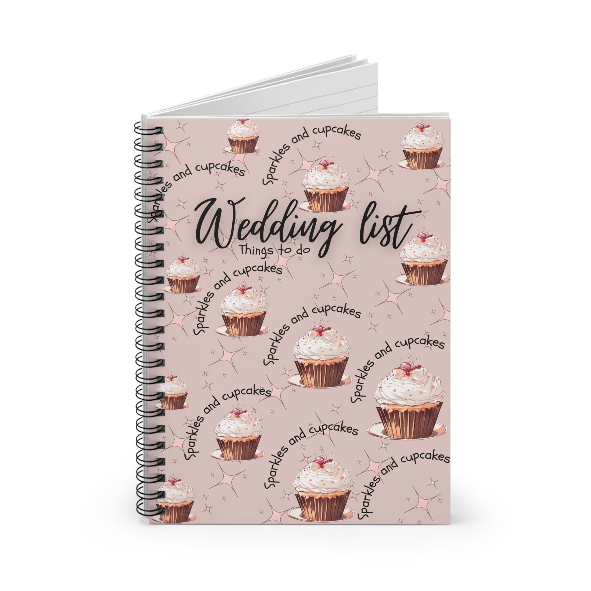 Wedding List Spiral Notebook | Wedding Checklist Sparkles and Cupcakes  - Natural