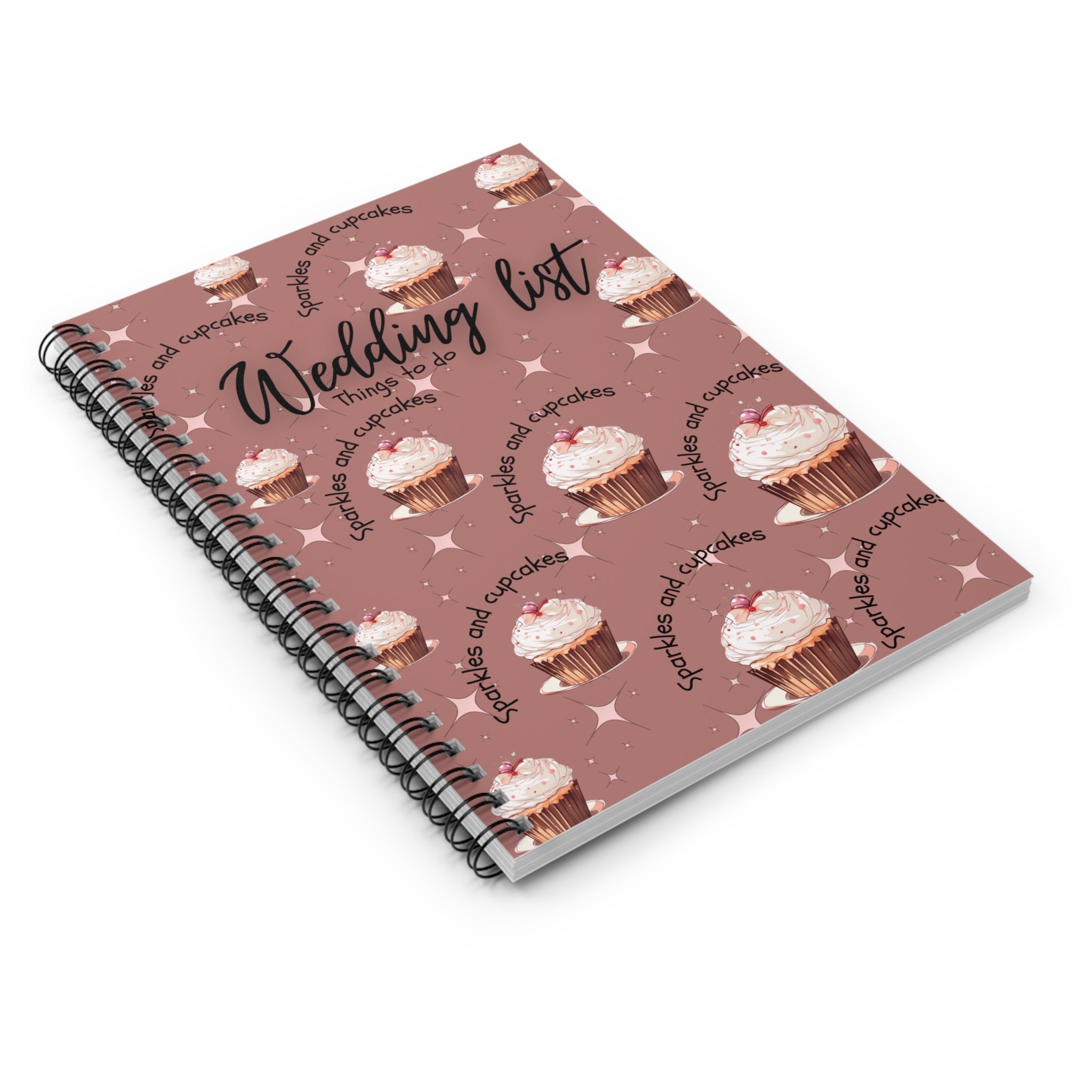 Wedding List Spiral Notebook | Wedding Checklist Sparkles and Cupcakes  - Brown