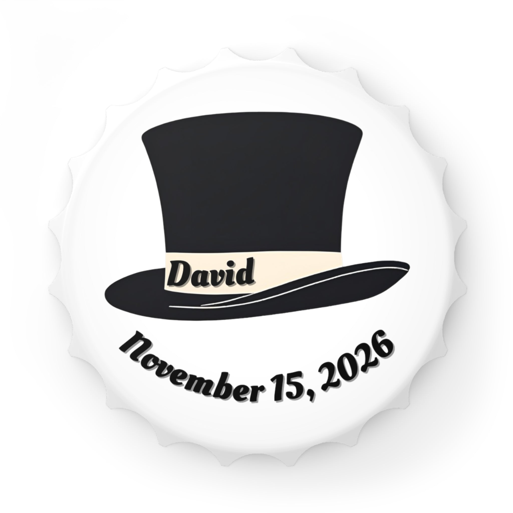 NAME Top Hat Magnetic Bottle Opener — Customizable Name and Wedding Date