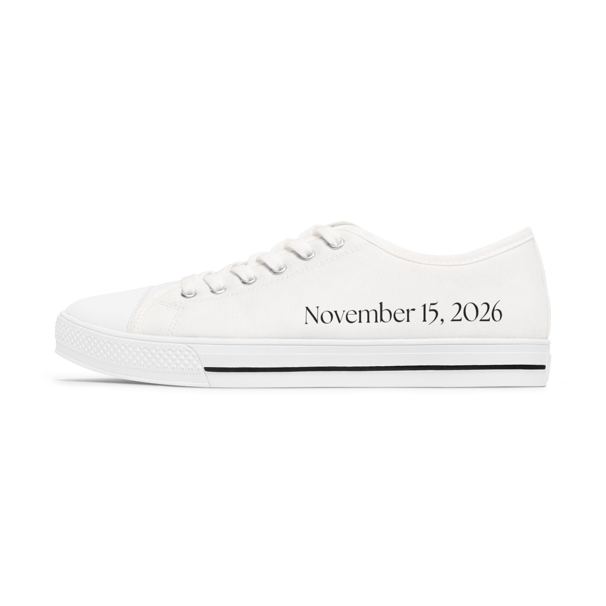 Just Married crown design Women's Low Top Sneakers | customizable wedding date - Black