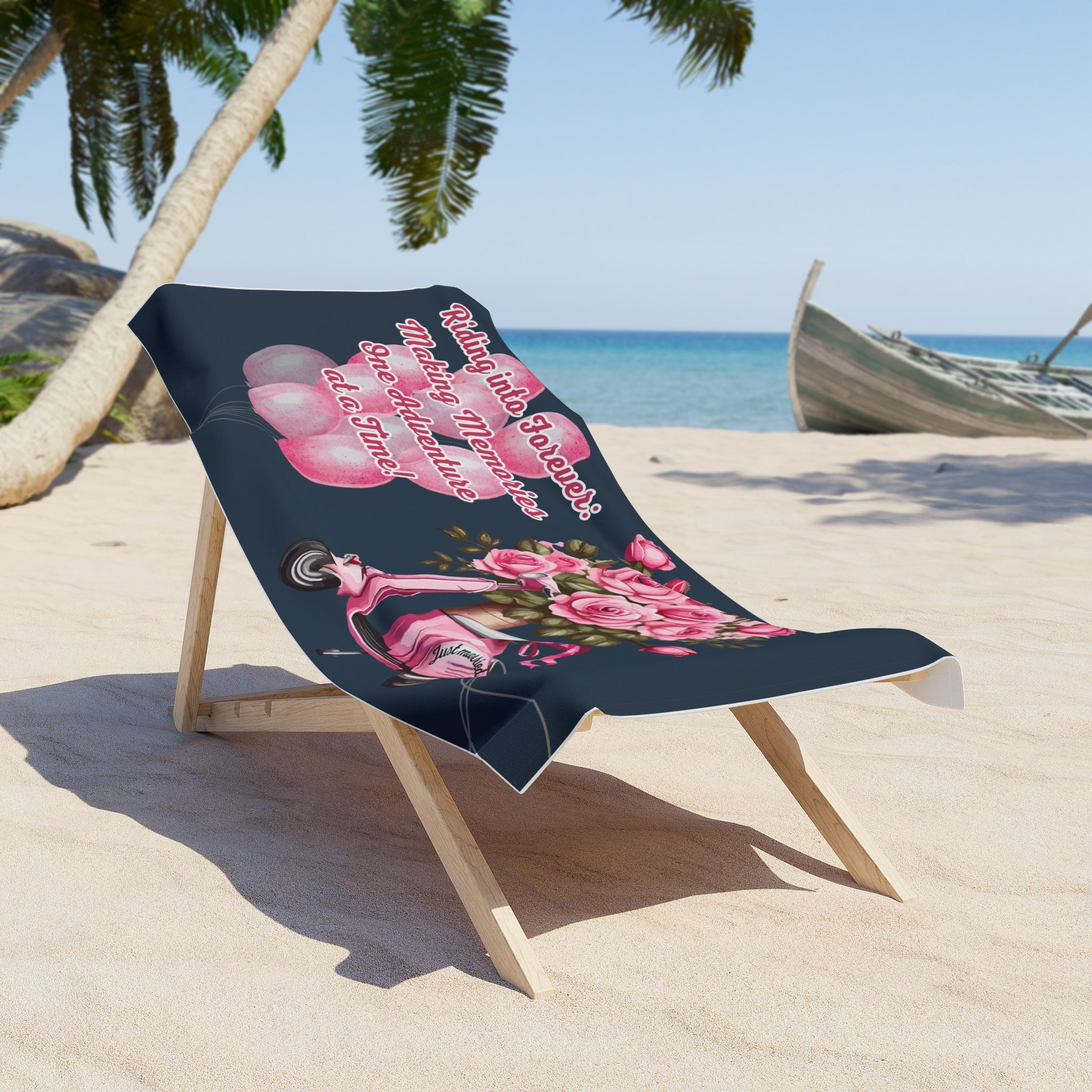 Beach Towel | Just married - 'Riding into forever: Making memories one adventure at a time' - Blue