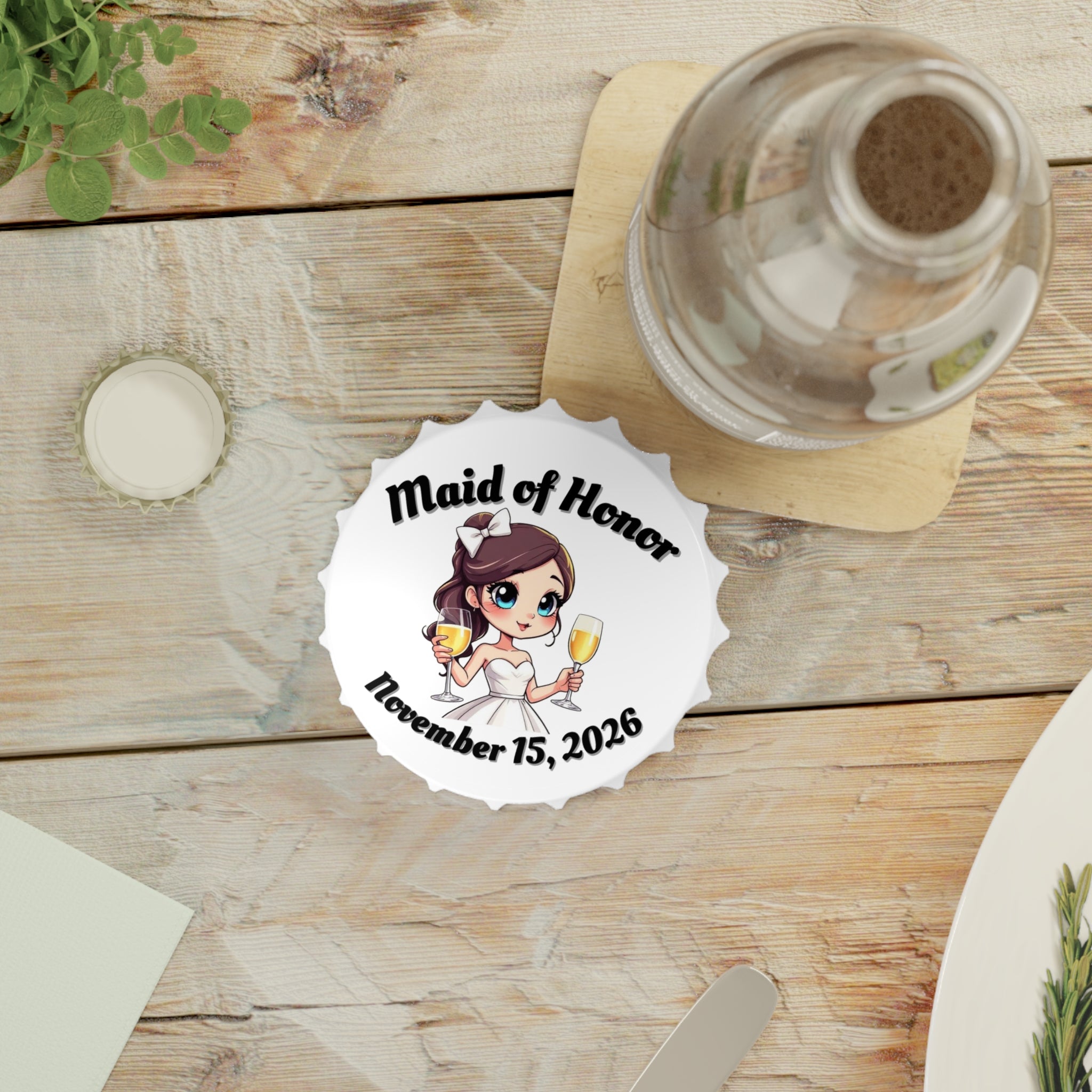 Maid of Honor Magnetic Bottle Opener — Personalized Wedding Date