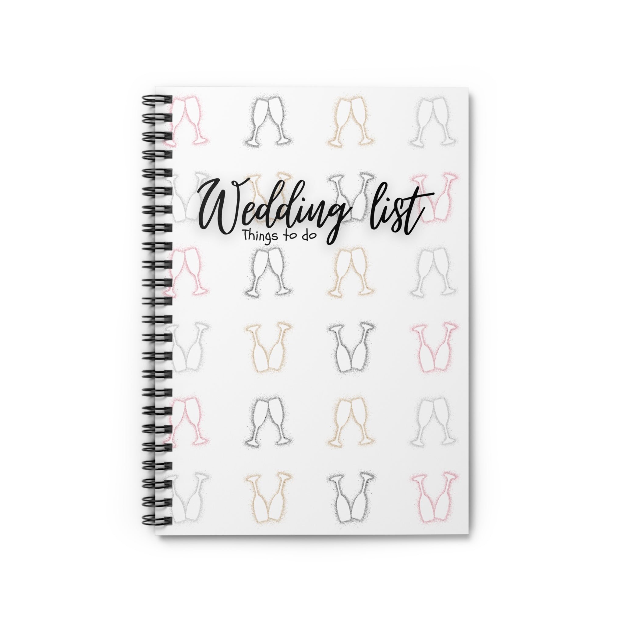 Wedding List Things to Do Spiral Notebook | Champagne Glasses - White