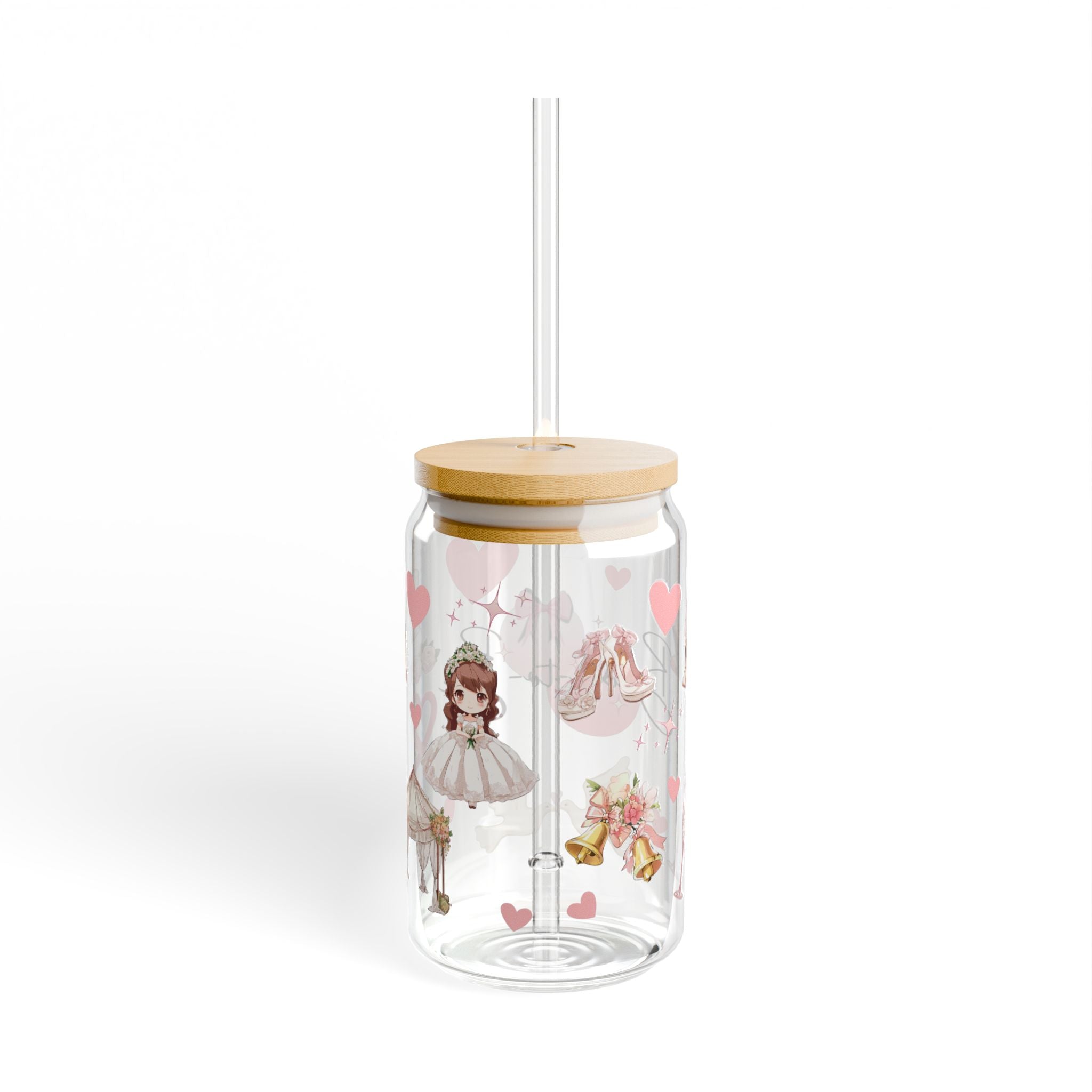 Sipper Glass 16oz – ‘Bride-to-be' text with wedding related design