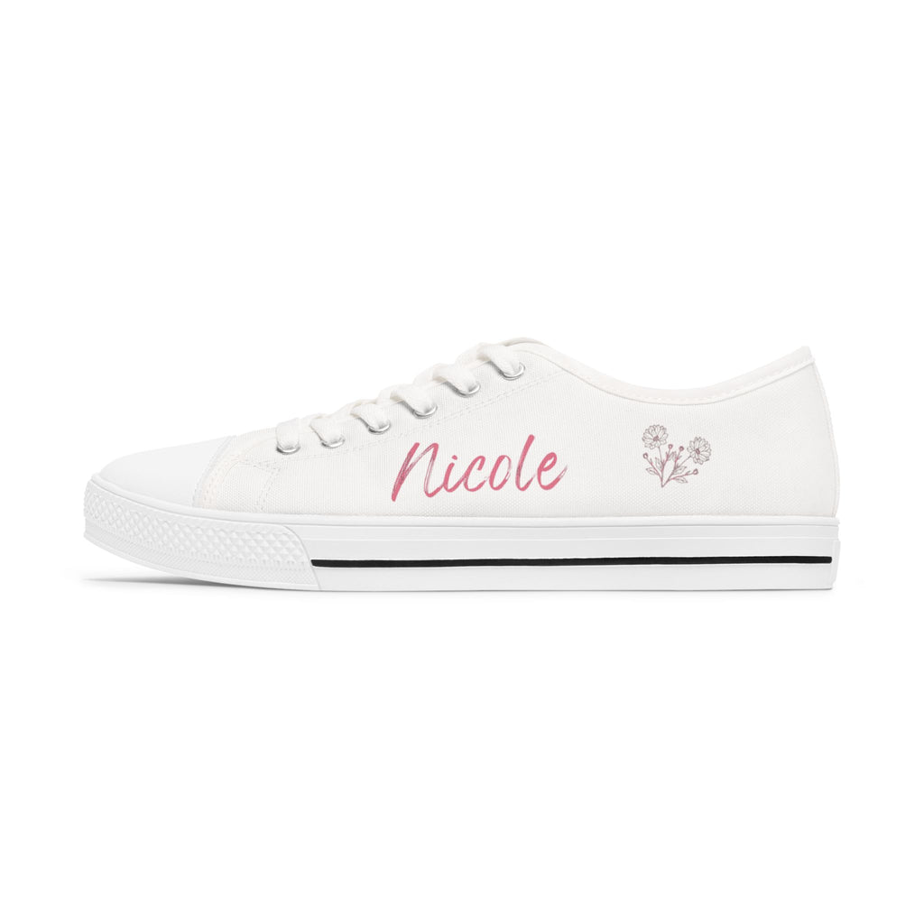 Personalized Bridesmaid Low Top Sneakers | Custom Name & Wildflower Design – Pink