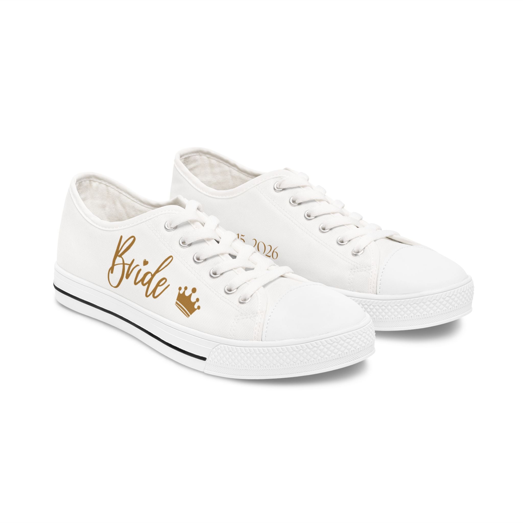 Bride crown design Women's Low Top Sneakers | customizable wedding date - Gold