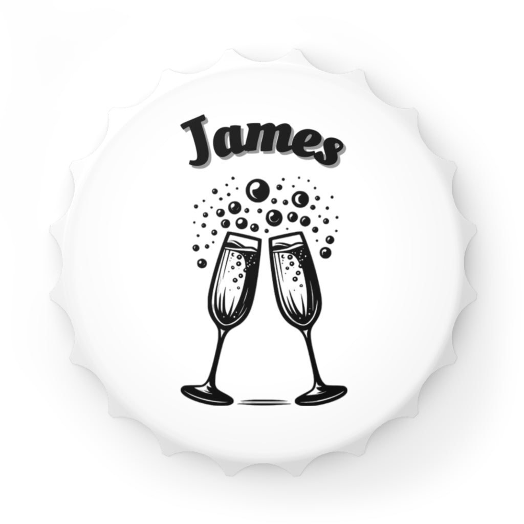 Personalized Magnetic Bottle Opener | Champagne Toast Design with Name - Black