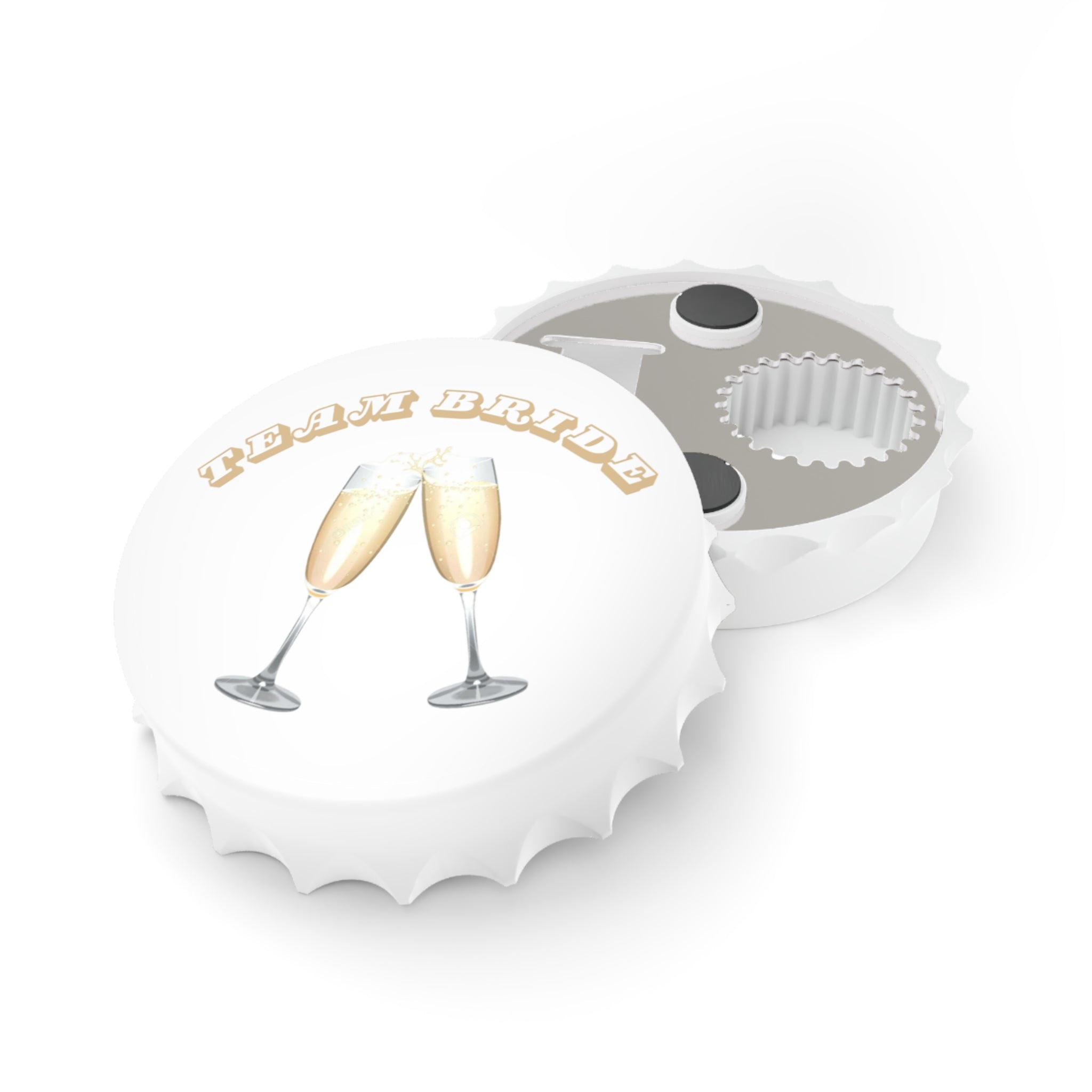Team Bride Magnetic Bottle Opener | Clinking Champagne Glasses - Gold/Gold