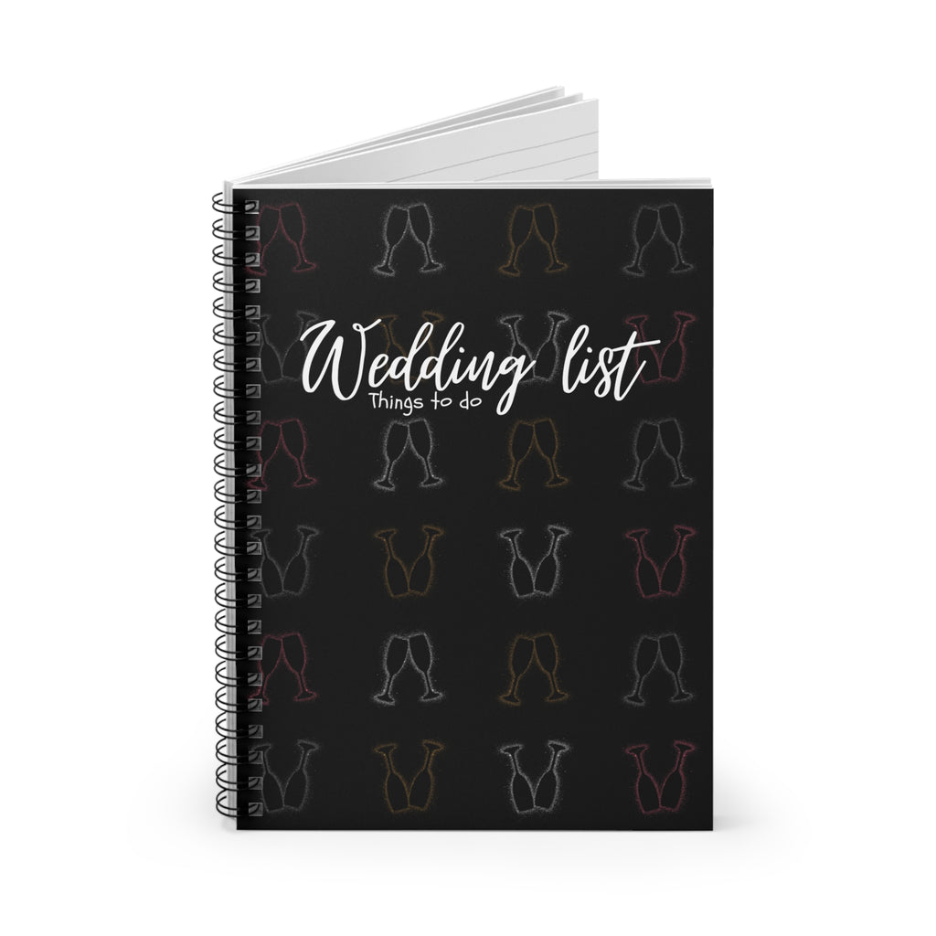 Wedding List Things to Do Spiral Notebook | Champagne Glasses - Black
