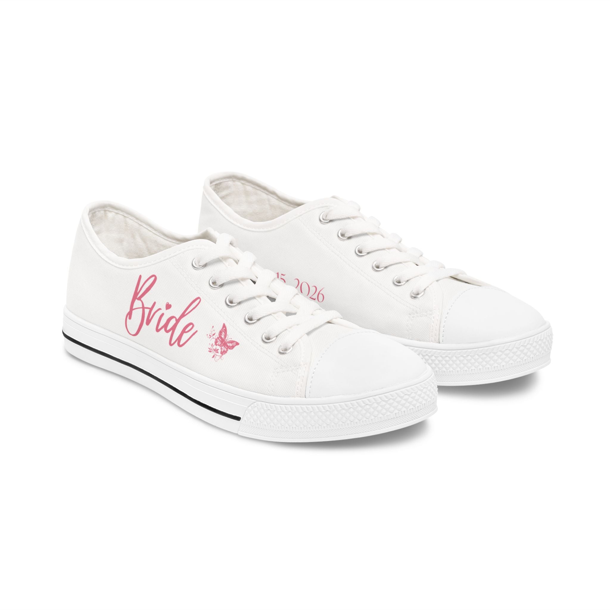 Bride butterfly design Women's Low Top Sneakers | customizable wedding date - Pink