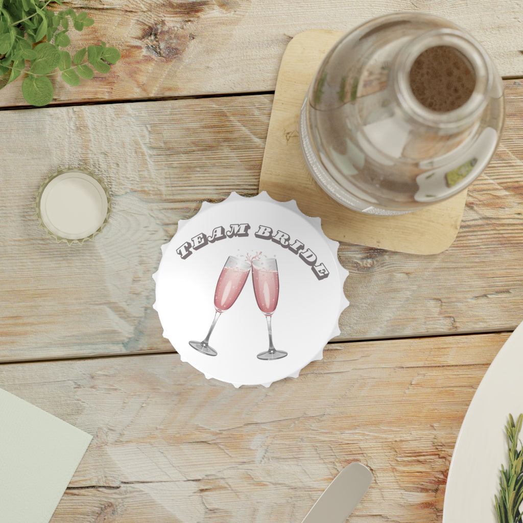 Team Bride Magnetic Bottle Opener | Clinking Champagne Glasses - Pink/Grey