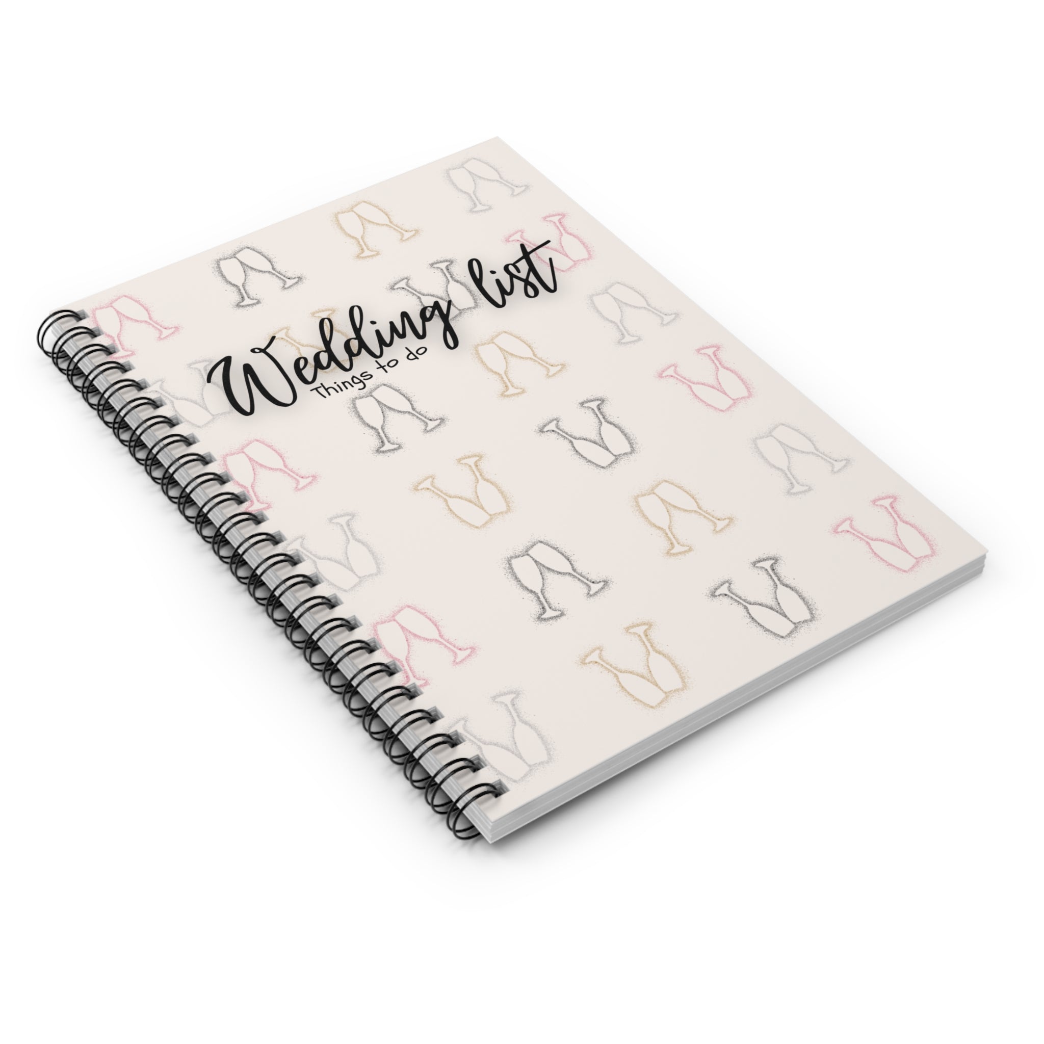 Wedding List Things to Do Spiral Notebook | Champagne Glasses - Light