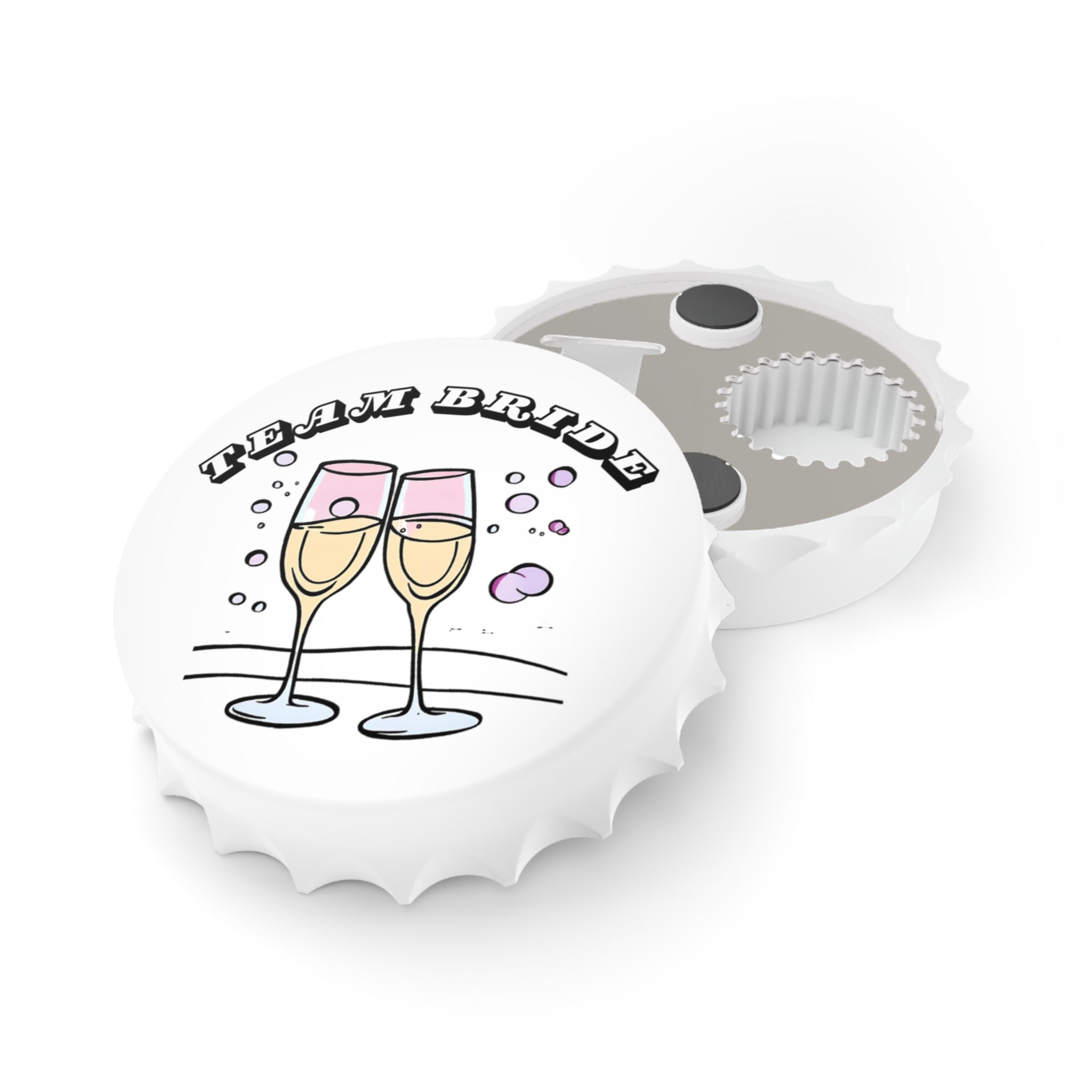 Team Bride Magnetic Bottle Opener | Clinking Champagne Glasses - Black