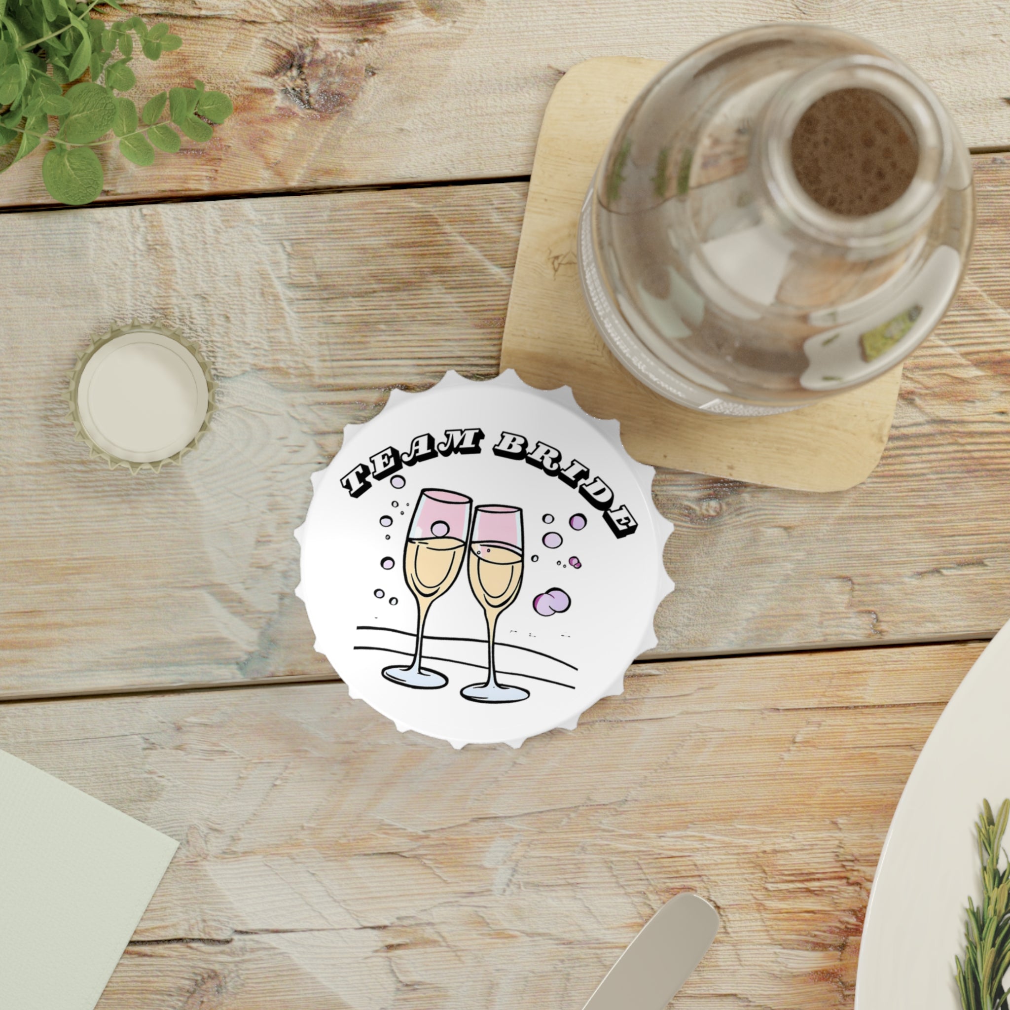 Team Bride Magnetic Bottle Opener | Clinking Champagne Glasses - Black