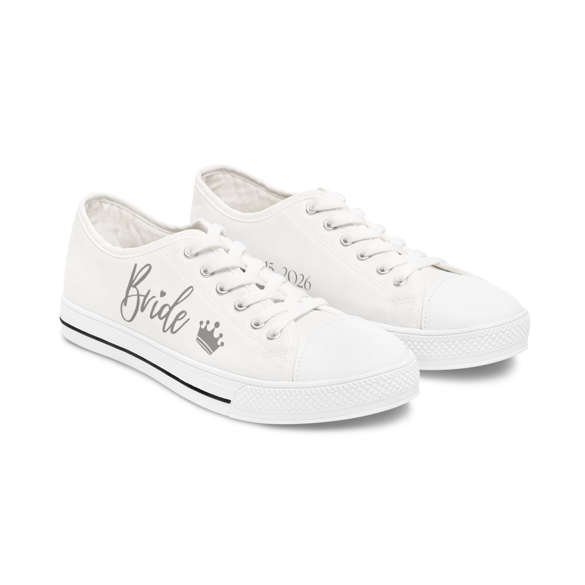 Bride crown design Women's Low Top Sneakers | customizable wedding date - Silver