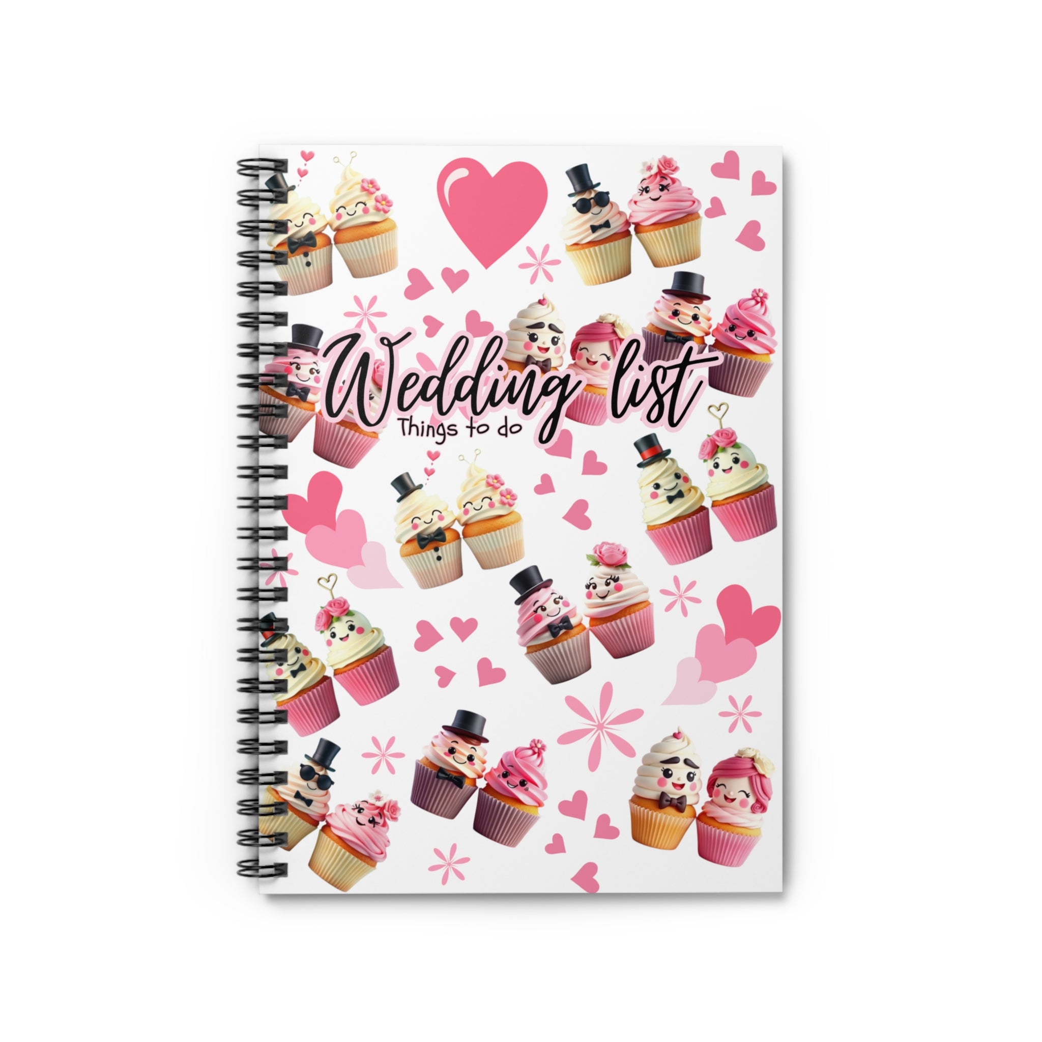 Wedding List Things to Do Spiral Notebook | Cupcake Hearts design - White