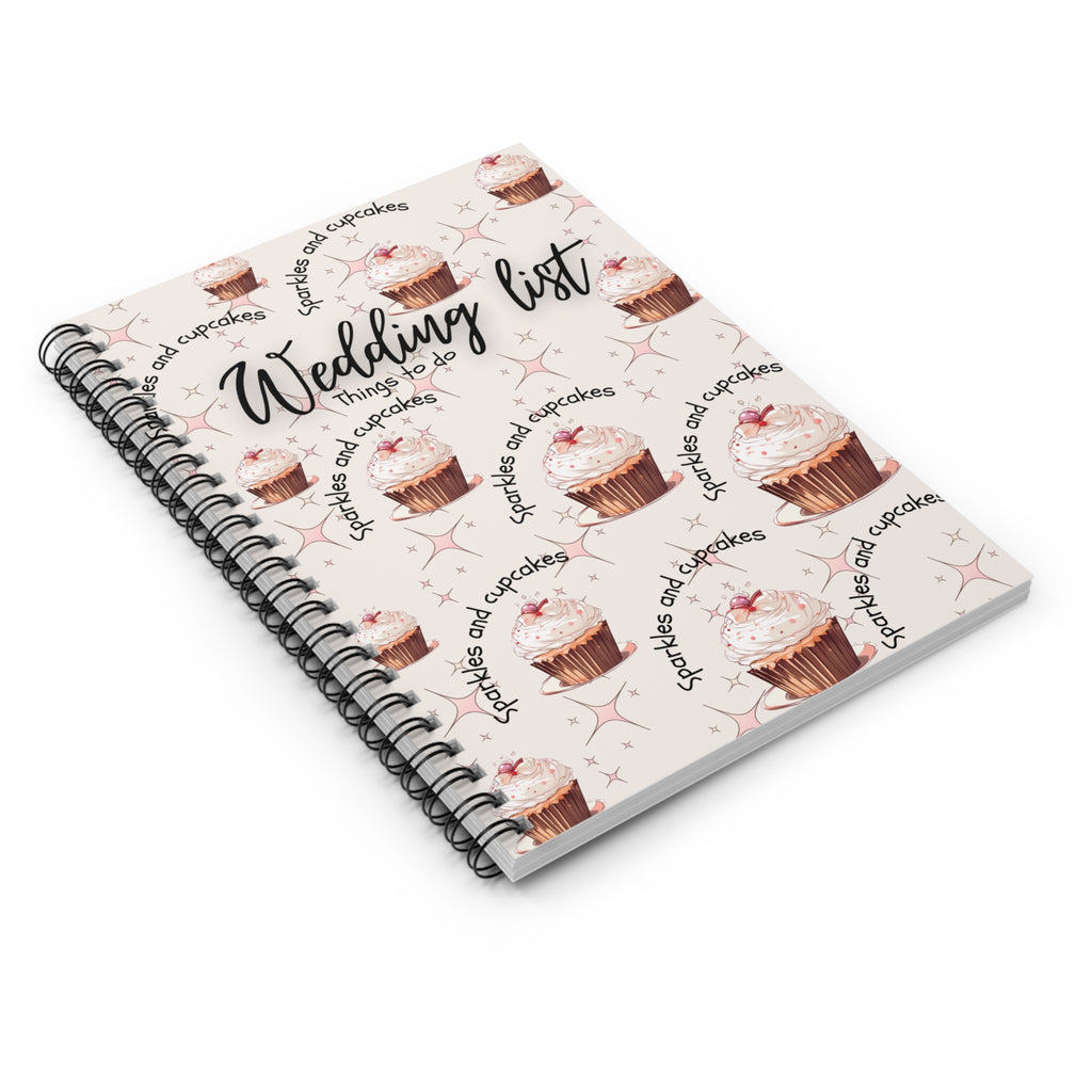Wedding List Spiral Notebook | Wedding Checklist Sparkles and Cupcakes  - Light