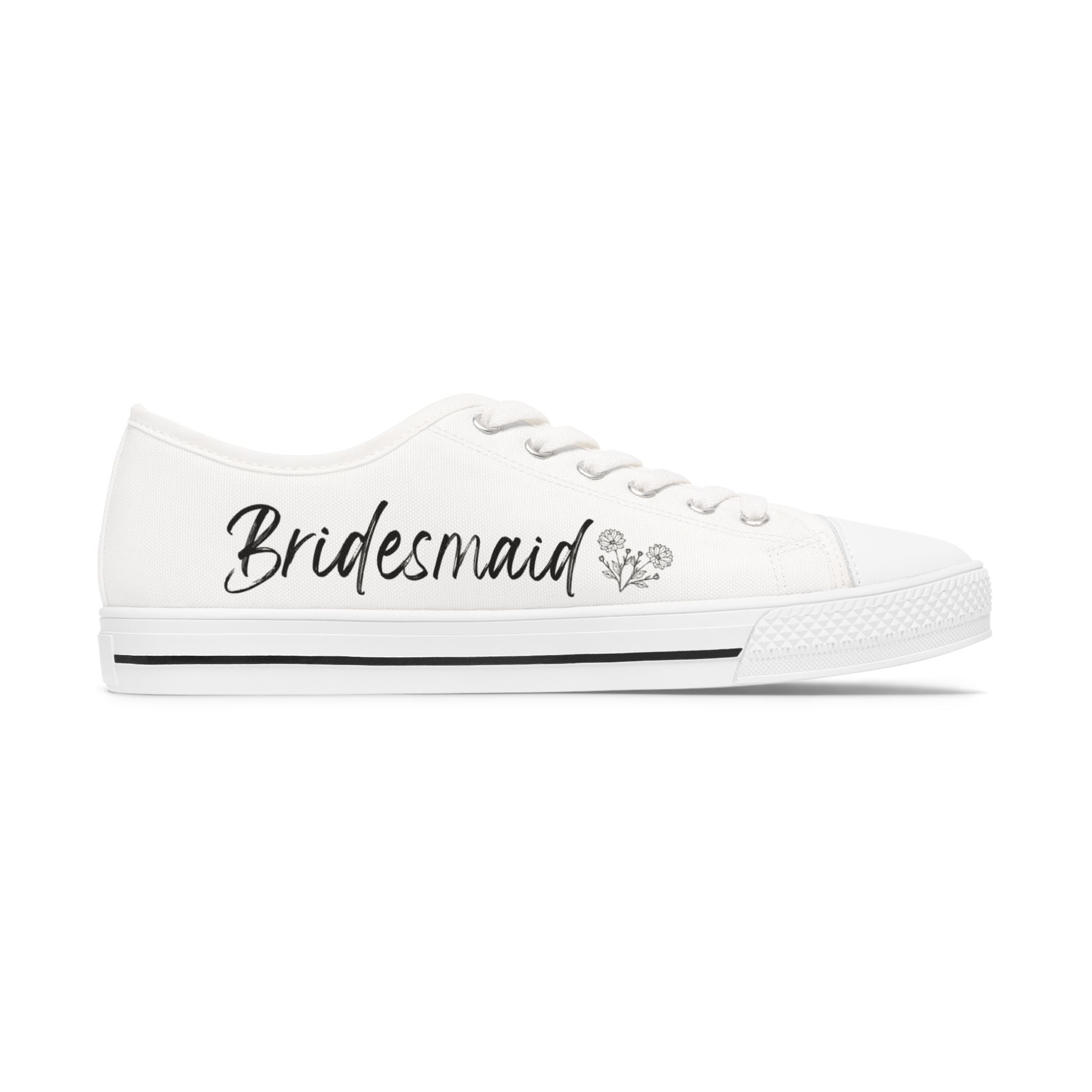 Personalized Bridesmaid Low Top Sneakers | Custom Name & Wildflower Design - Black