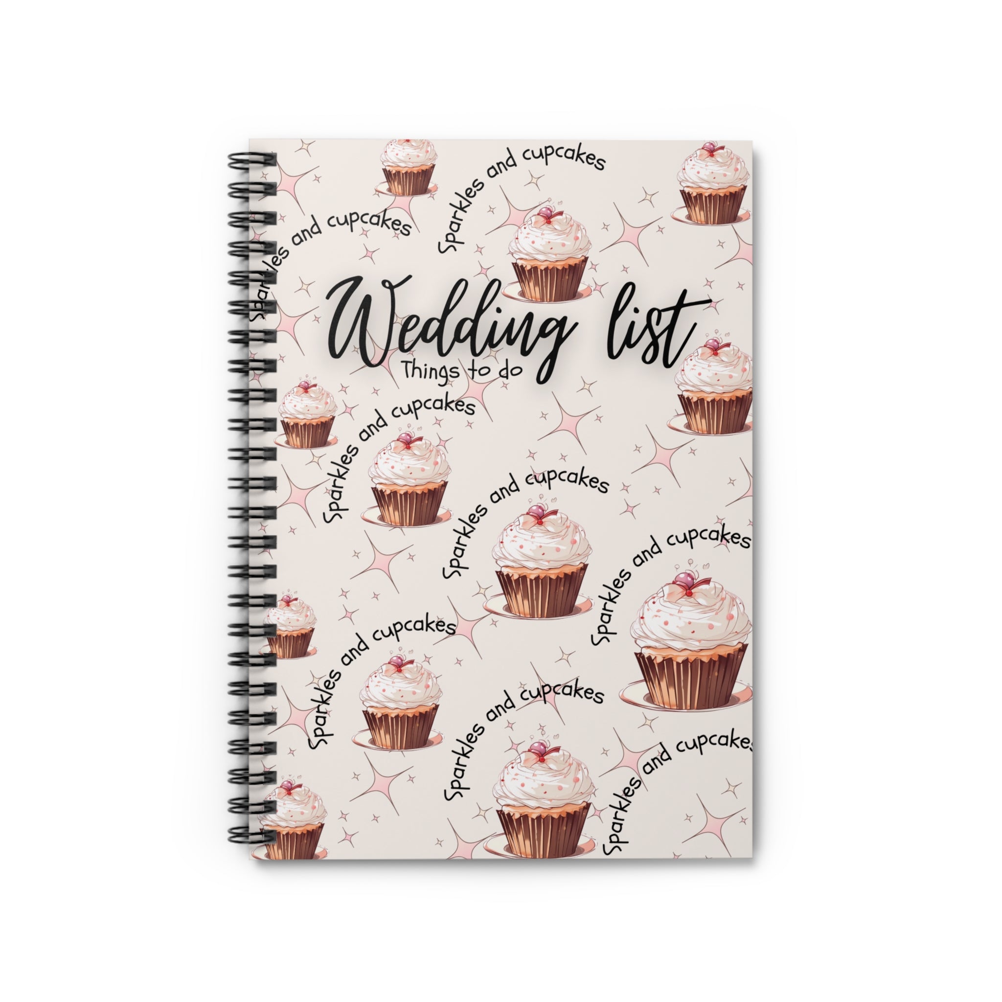 Wedding List Spiral Notebook | Wedding Checklist Sparkles and Cupcakes  - Light