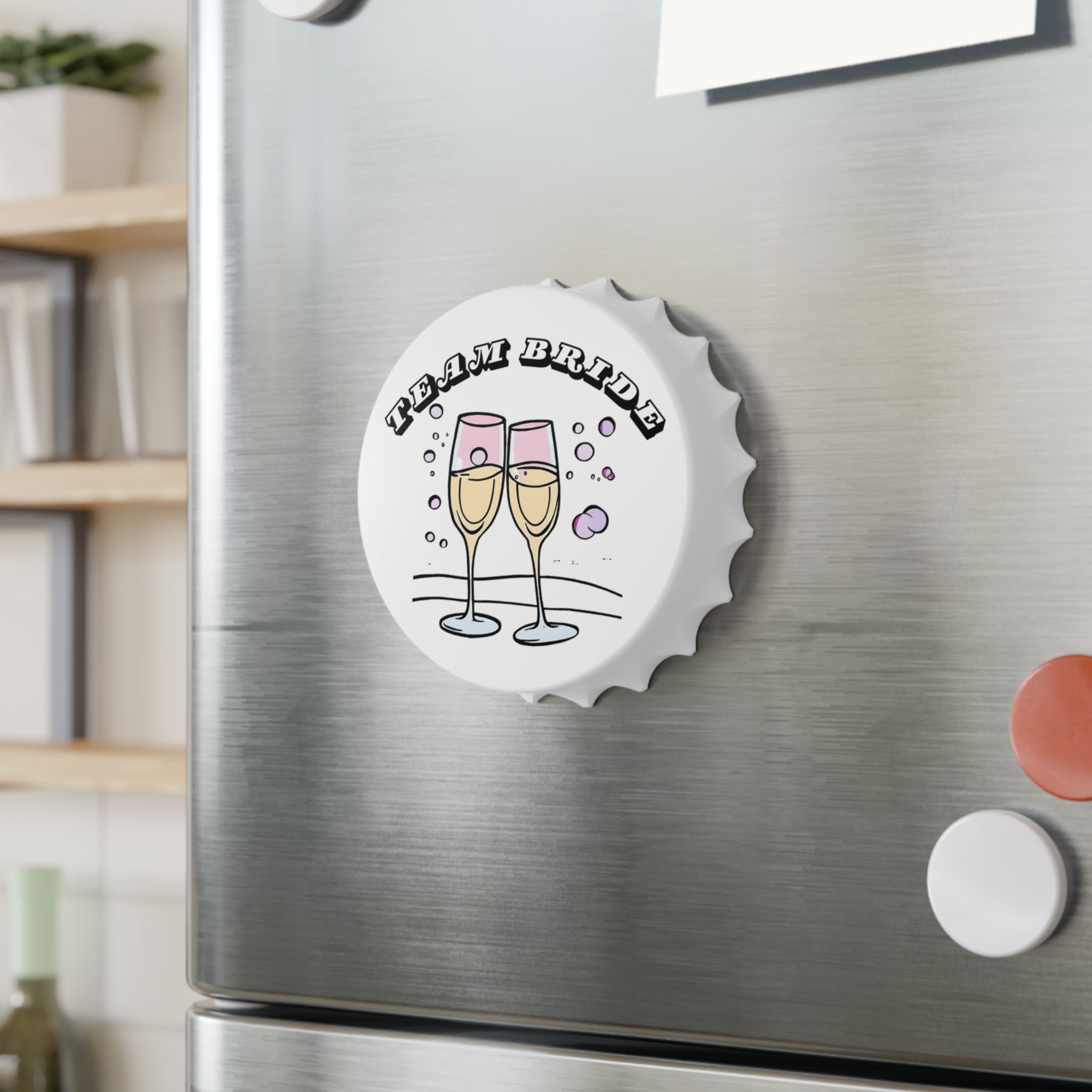 Team Bride Magnetic Bottle Opener | Clinking Champagne Glasses - Black