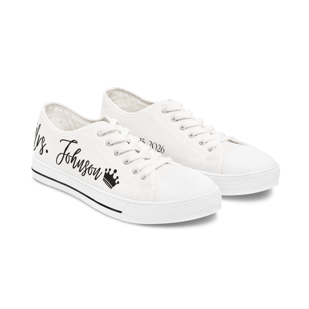 Mrs. Johnson crown design Women's Low Top Sneakers | customizable name and wedding date - Black